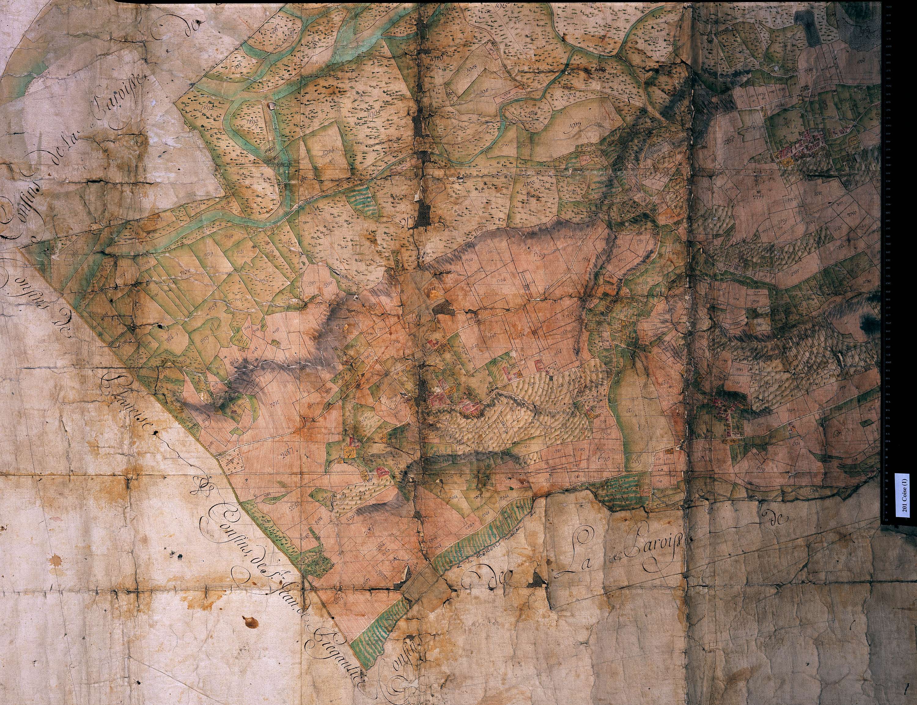 Coise-Saint-Jean-Pied-Gauthier - Copie de la mappe originale (plan cadastral) de la commune de Coise. Signée Cocelli, directeur du bureau de la péréquation.
