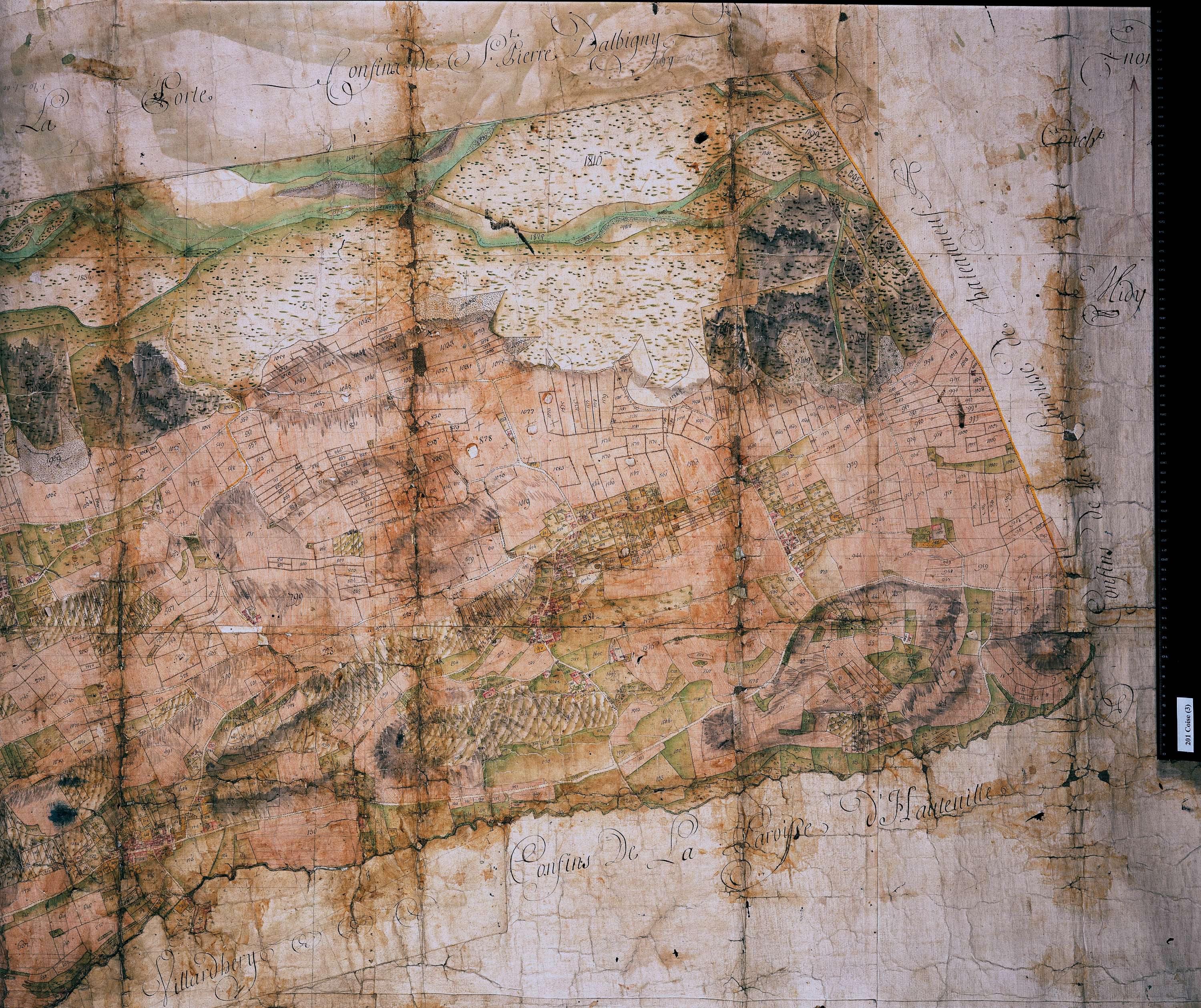 Coise-Saint-Jean-Pied-Gauthier - Copie de la mappe originale (plan cadastral) de la commune de Coise. Signée Cocelli, directeur du bureau de la péréquation.