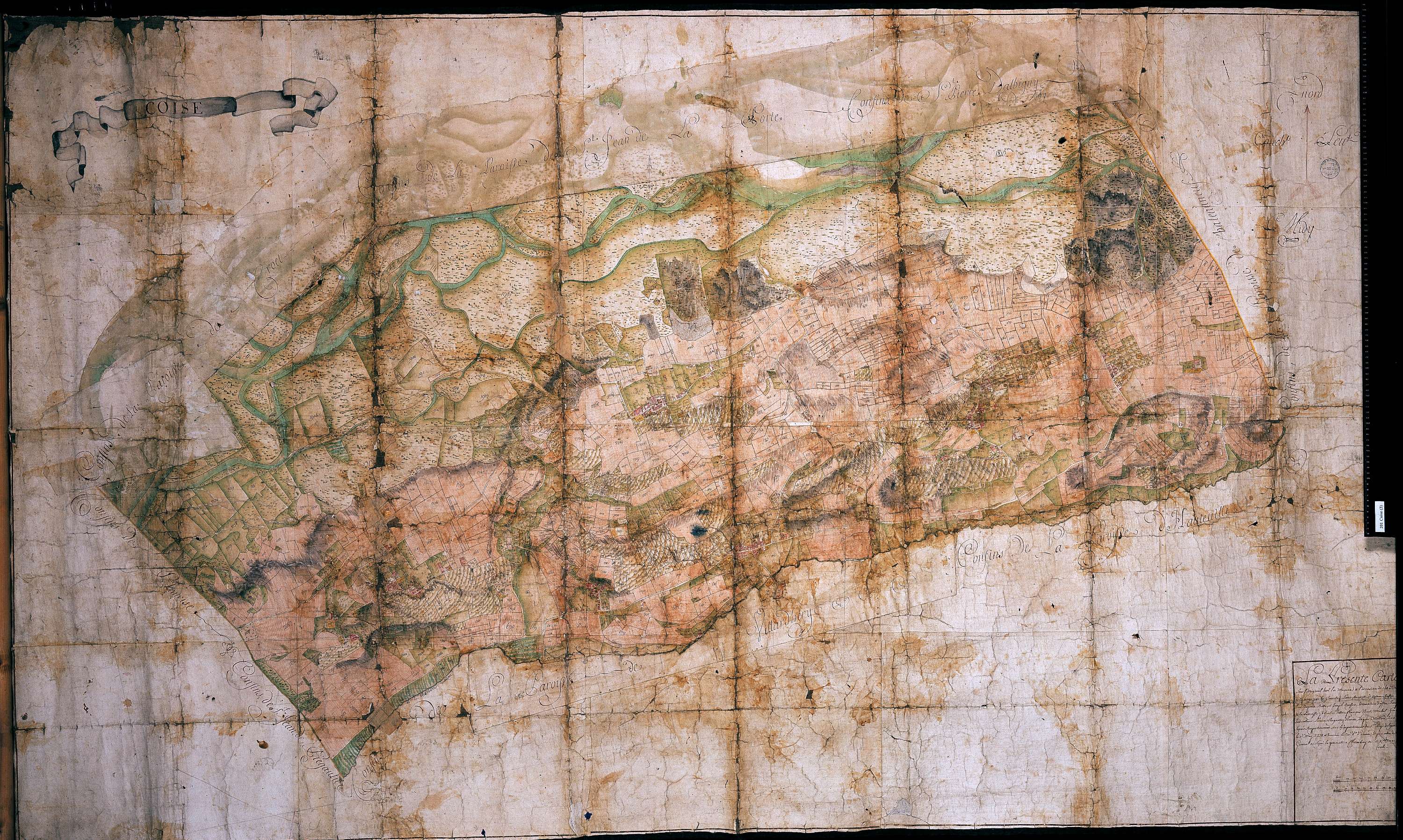 Coise-Saint-Jean-Pied-Gauthier - Copie de la mappe originale (plan cadastral) de la commune de Coise. Signée Cocelli, directeur du bureau de la péréquation.