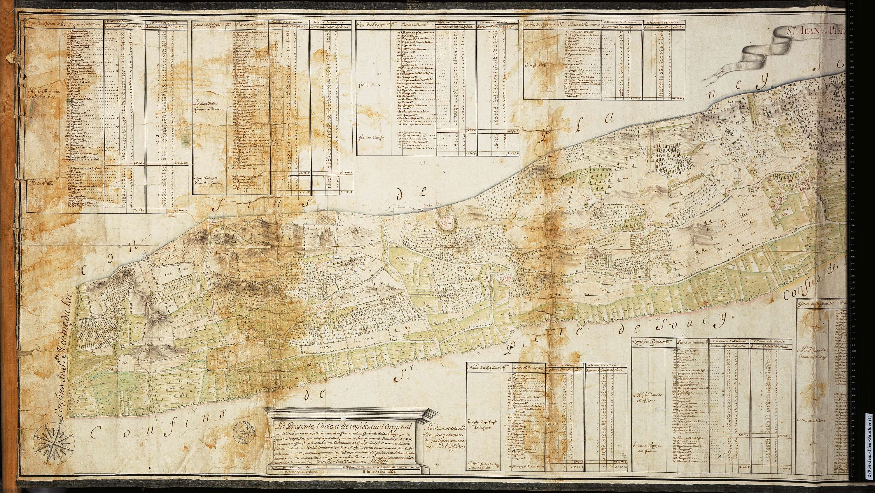 Coise-Saint-Jean-Pied-Gauthier - Copie de la mappe originale (plan cadastral) de la commune de Saint-Jean-Pied-Gautier. Signée Audibert, directeur de la péréquation générale.