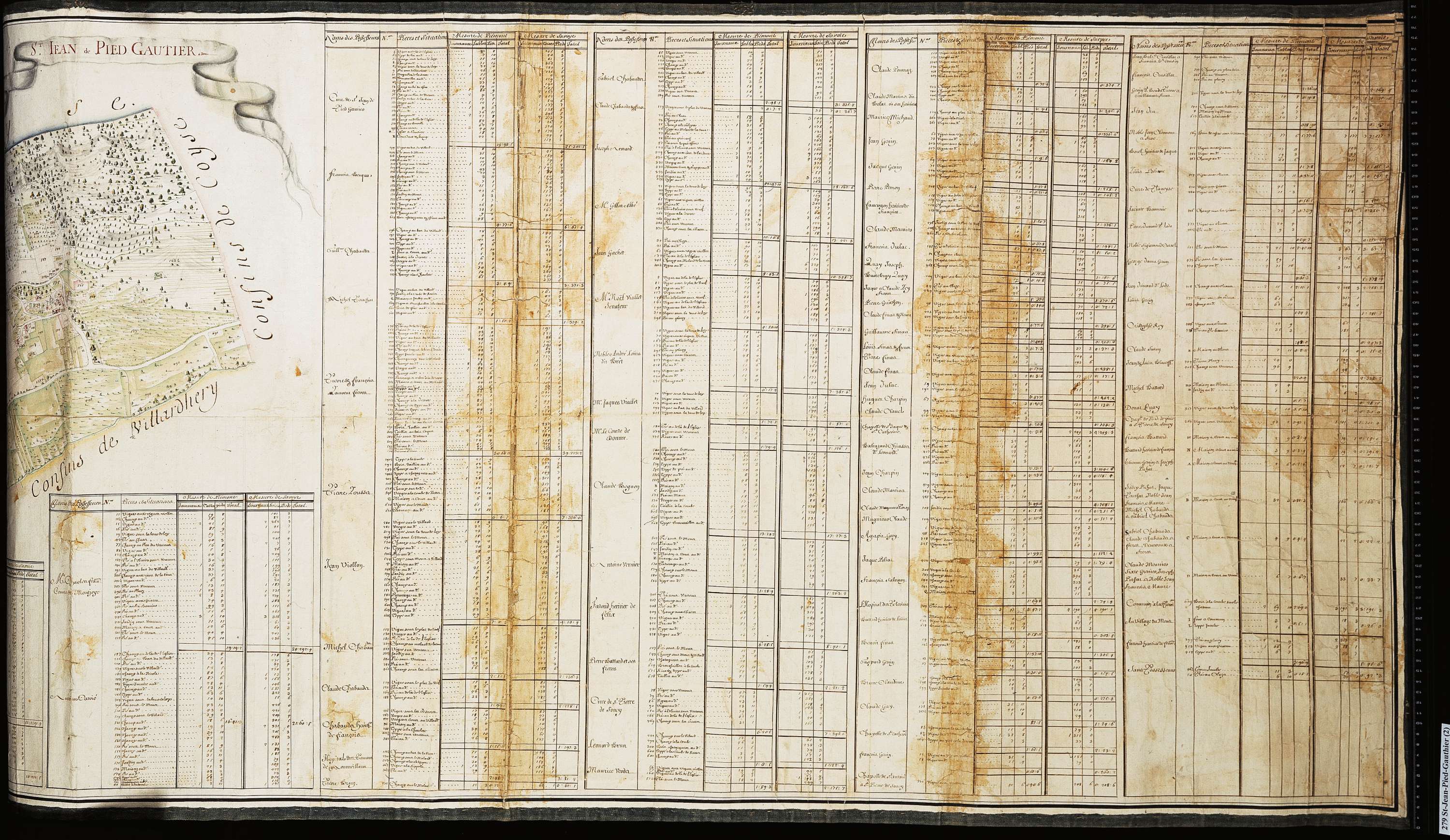 Coise-Saint-Jean-Pied-Gauthier - Copie de la mappe originale (plan cadastral) de la commune de Saint-Jean-Pied-Gautier. Signée Audibert, directeur de la péréquation générale.