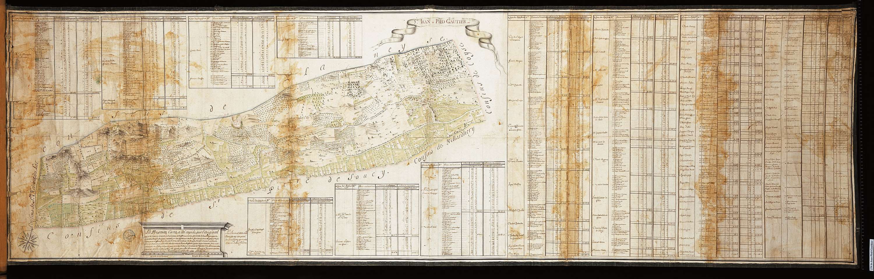 Coise-Saint-Jean-Pied-Gauthier - Copie de la mappe originale (plan cadastral) de la commune de Saint-Jean-Pied-Gautier. Signée Audibert, directeur de la péréquation générale.