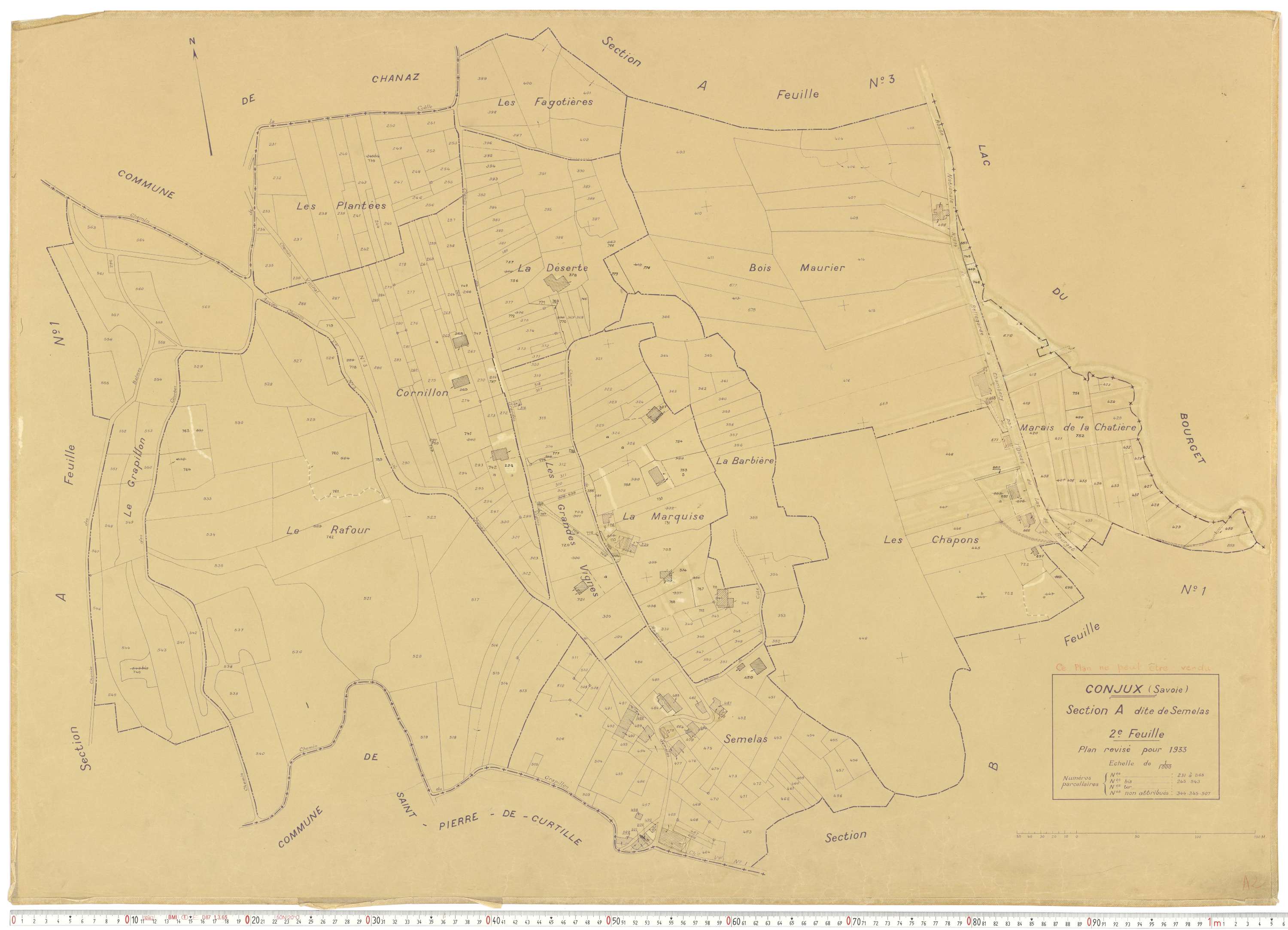 Conjux - Plans cadastraux du cadastre rénové en 1933 et mis à jour en 1988.