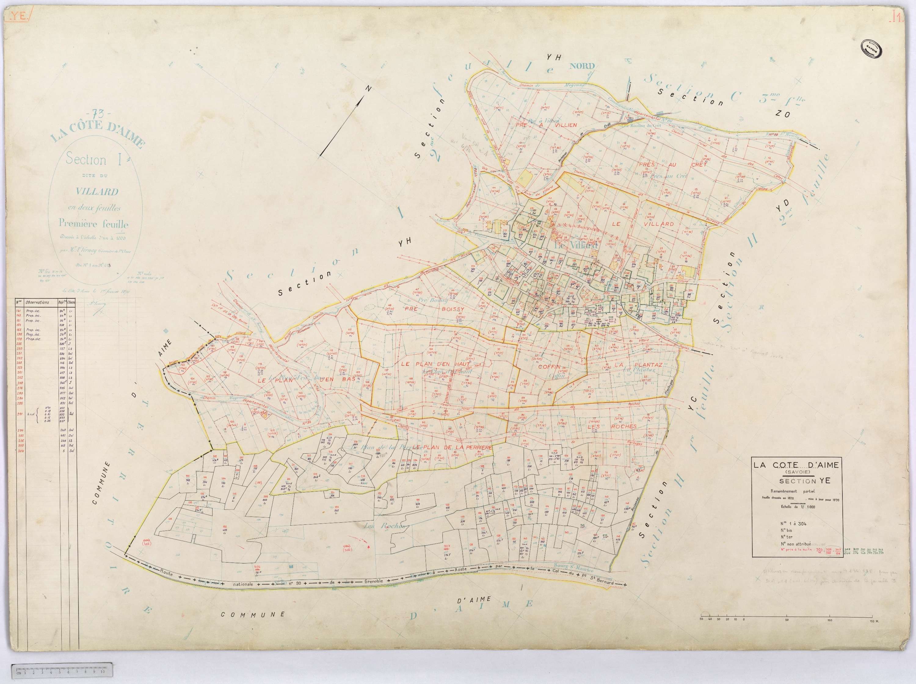 La Côte-d'Aime - Cadastre rénové et remembré (1970).