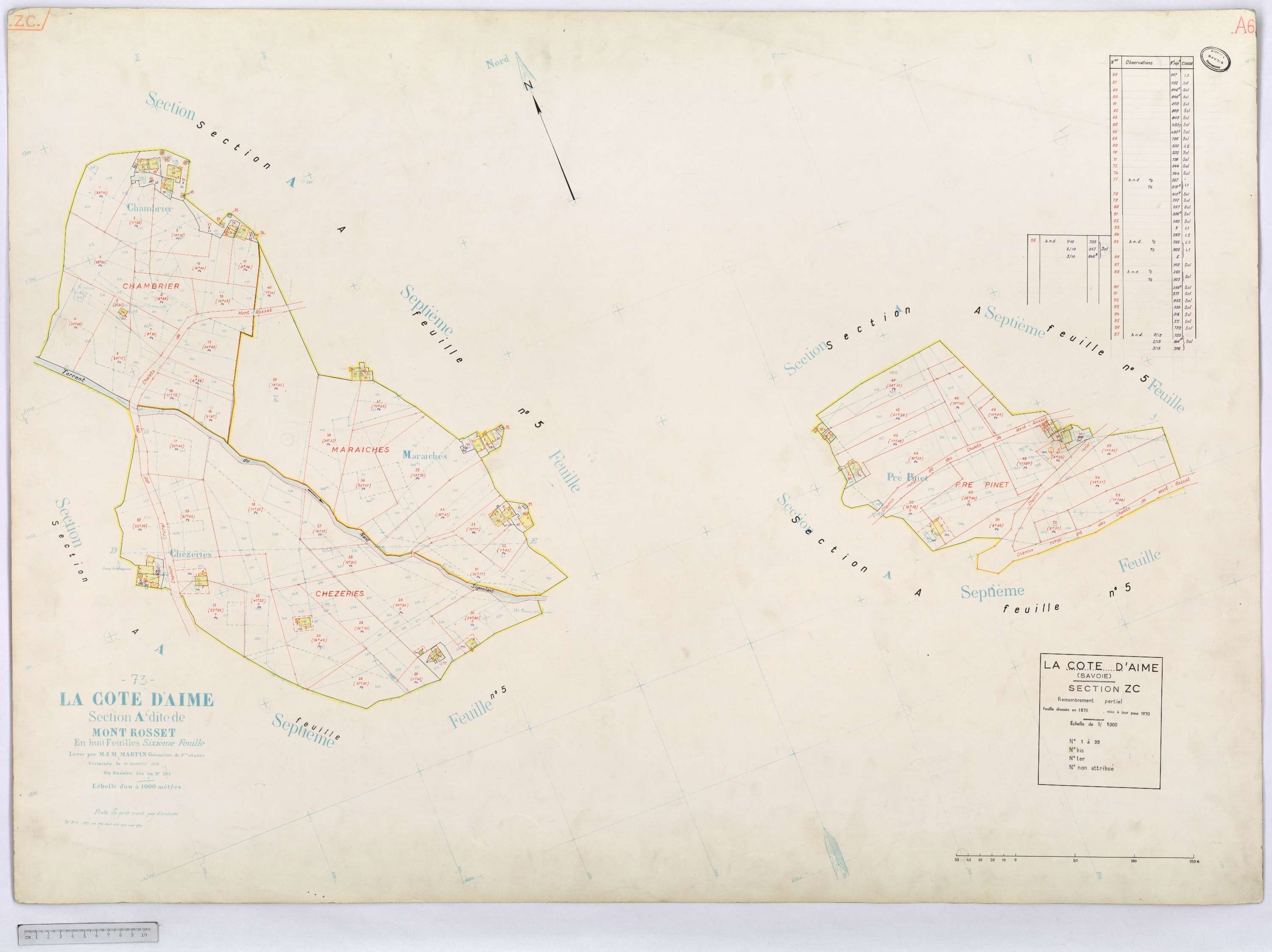 La Côte-d'Aime - Cadastre rénové et remembré (1970).