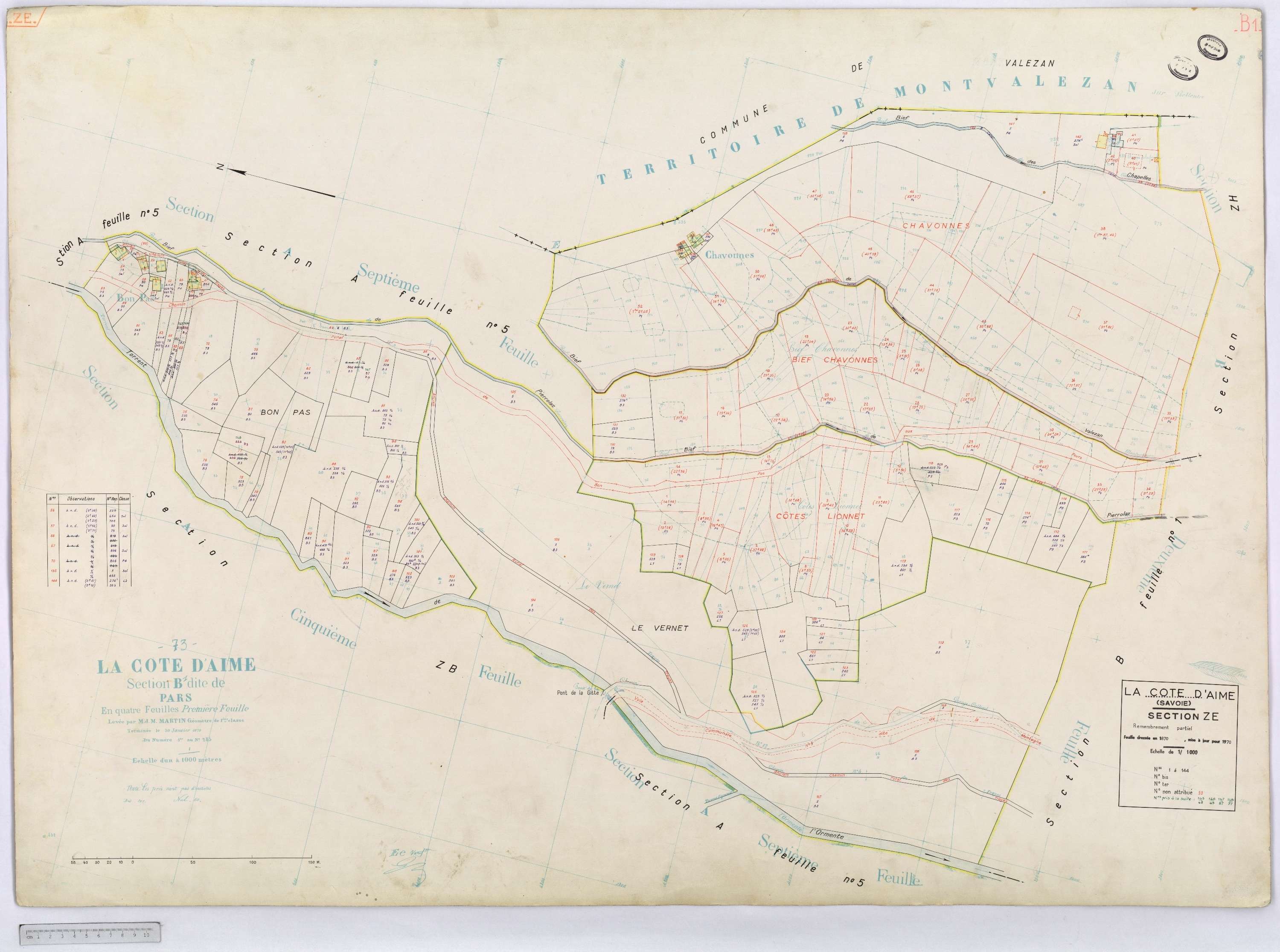 La Côte-d'Aime - Cadastre rénové et remembré (1970).