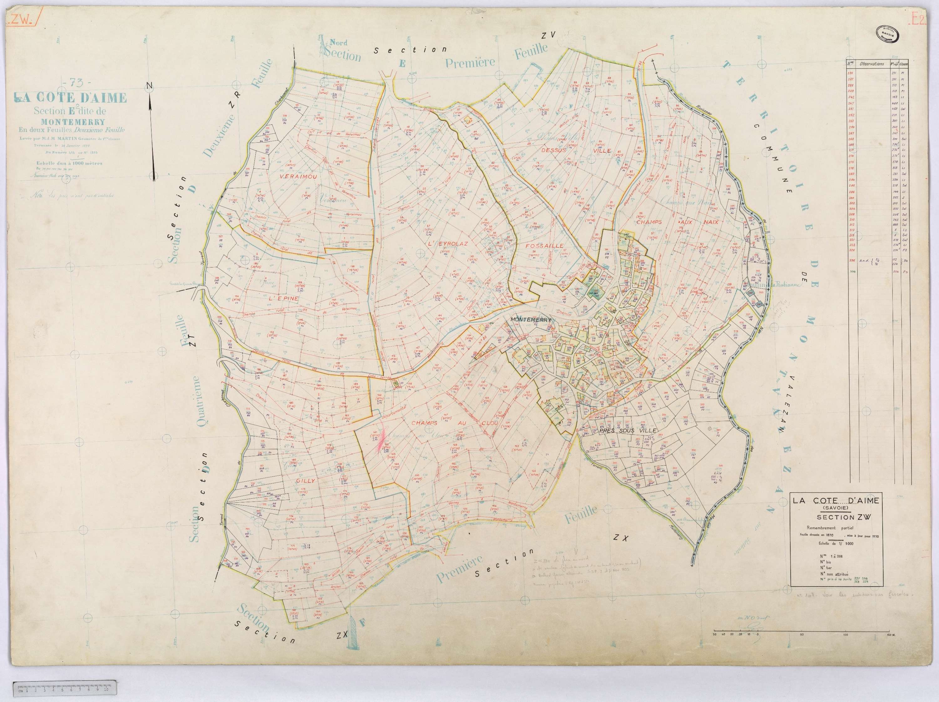 La Côte-d'Aime - Cadastre rénové et remembré (1970).