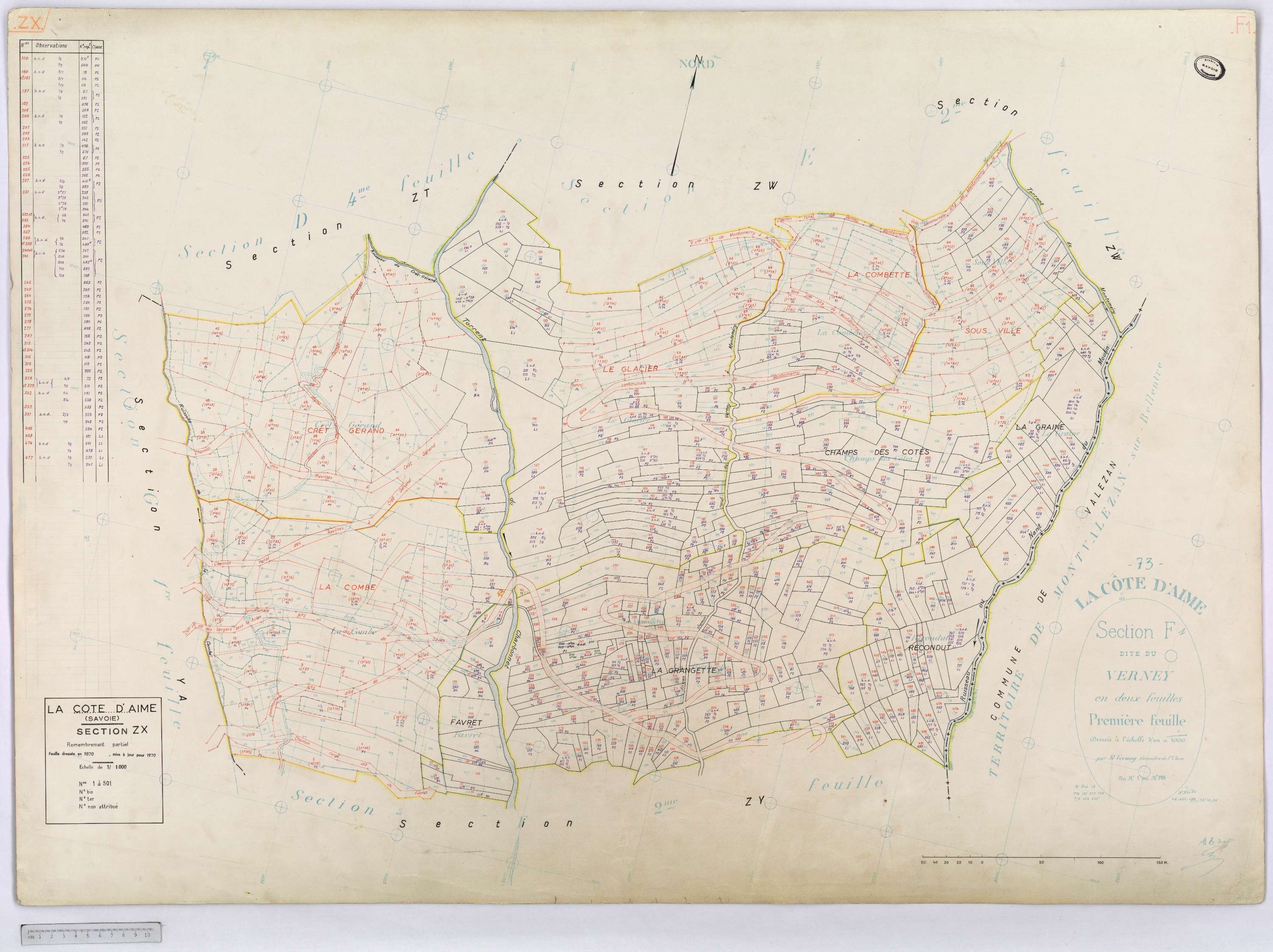 La Côte-d'Aime - Cadastre rénové et remembré (1970).