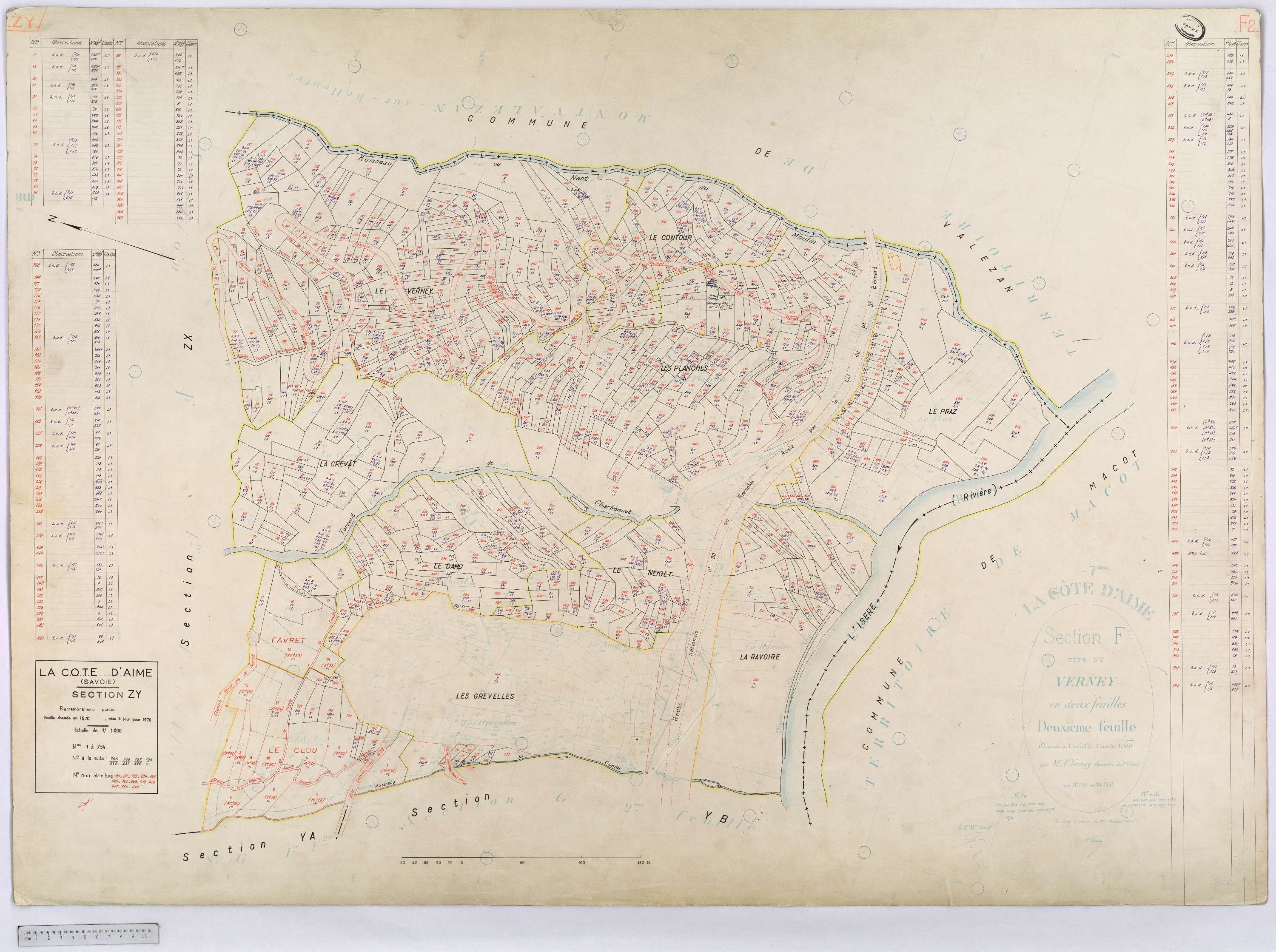La Côte-d'Aime - Cadastre rénové et remembré (1970).