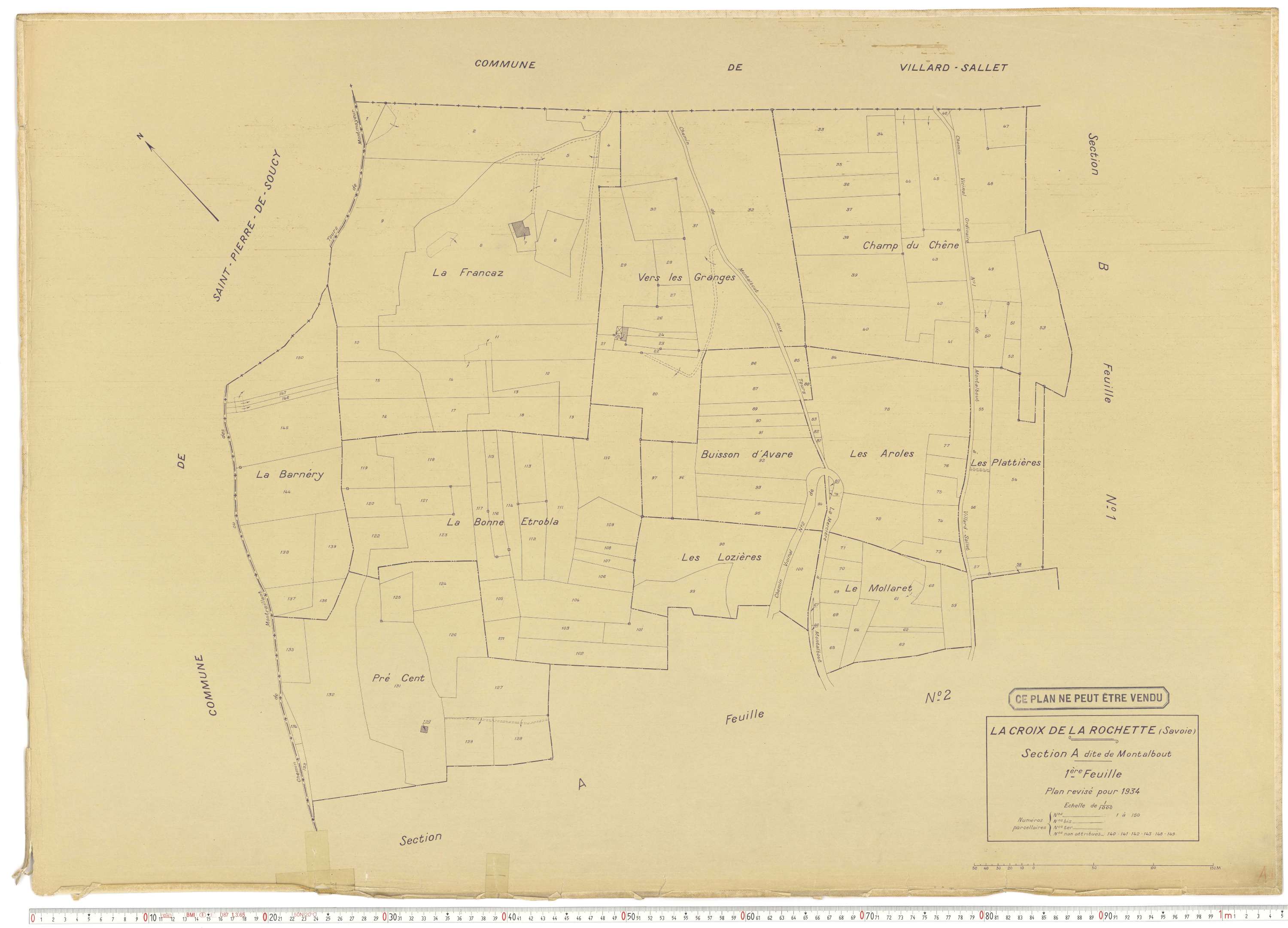 La Croix-de-la-Rochette - Plans cadastraux du cadastre rénové en 1934 et mis à jour en 1988.