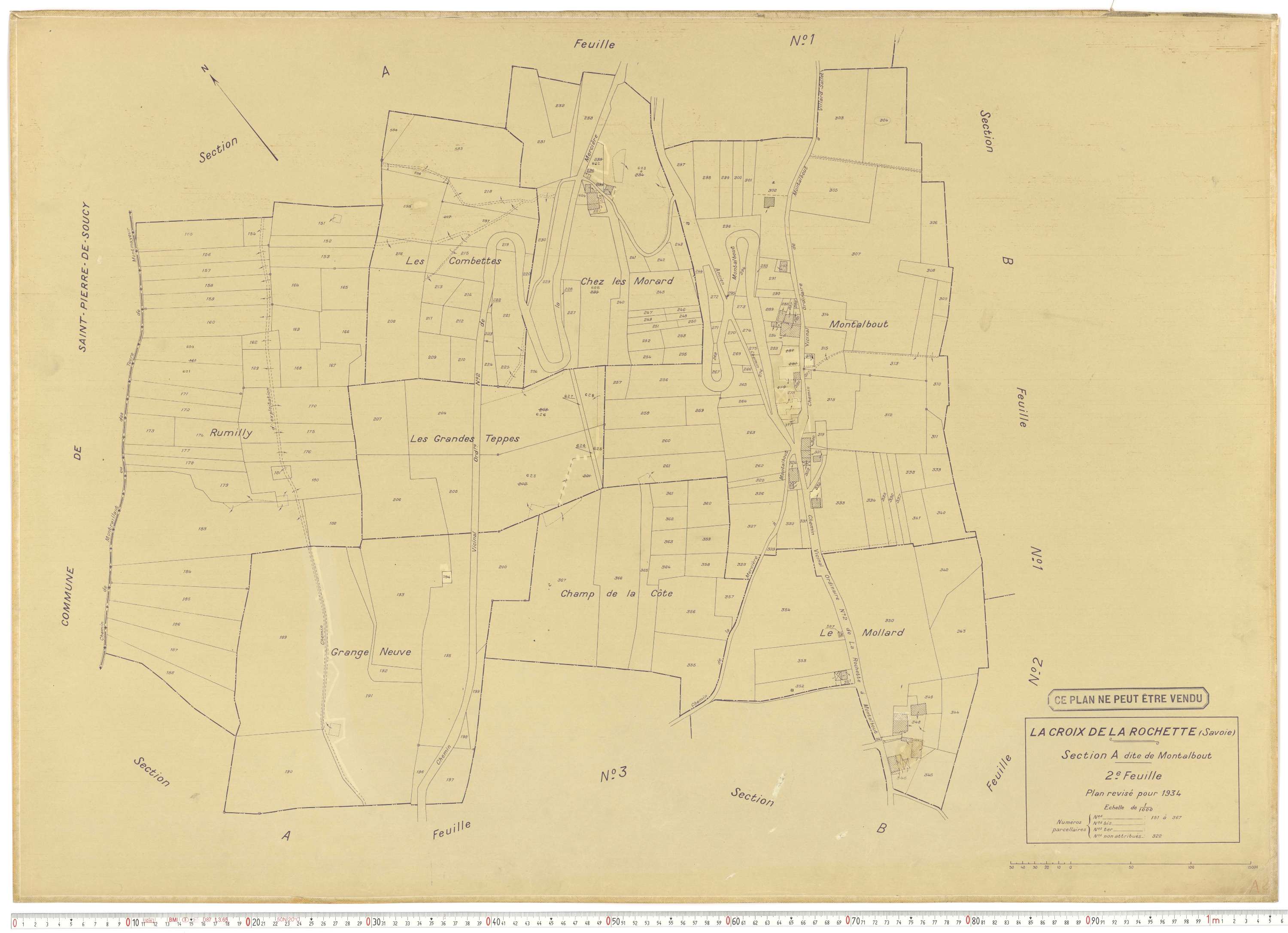 La Croix-de-la-Rochette - Plans cadastraux du cadastre rénové en 1934 et mis à jour en 1988.