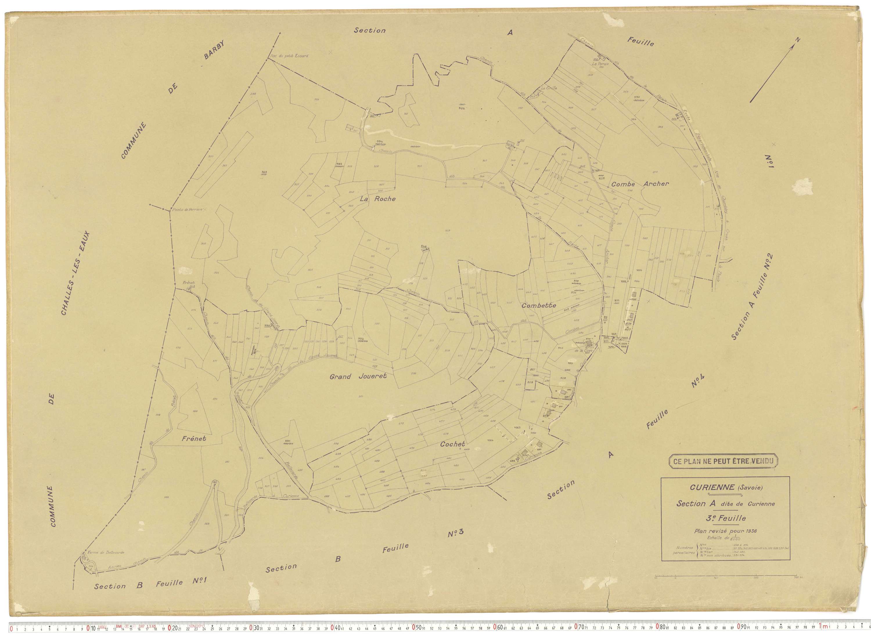 Curienne - Plans cadastraux du cadastre rénové en 1936 et mis à jour en 1988.