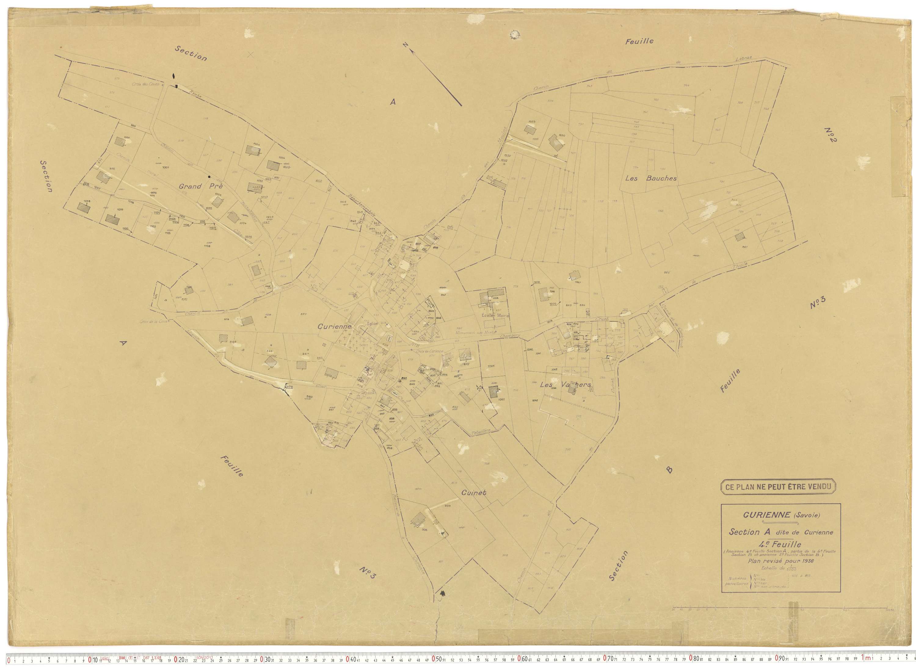Curienne - Plans cadastraux du cadastre rénové en 1936 et mis à jour en 1988.