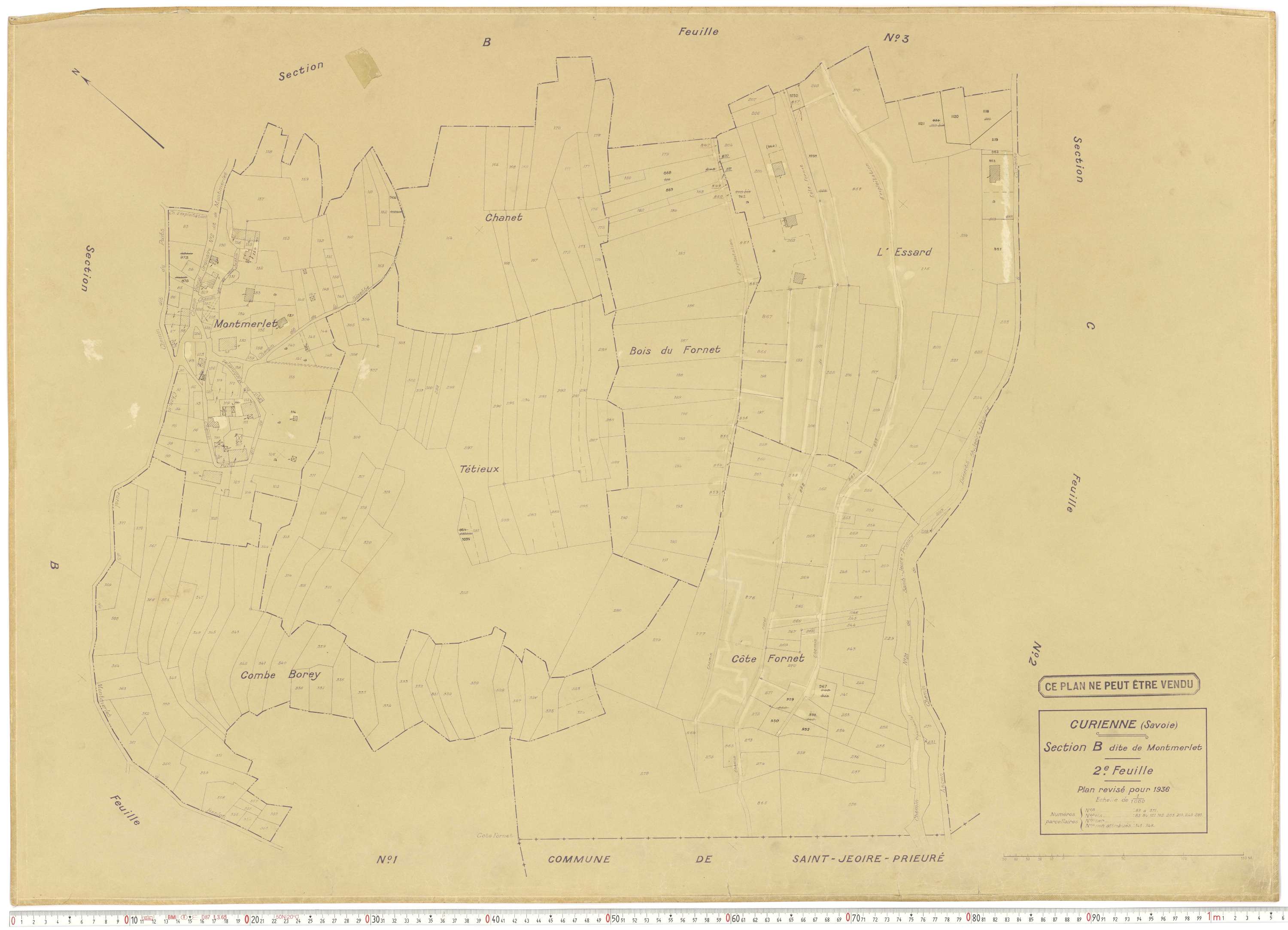 Curienne - Plans cadastraux du cadastre rénové en 1936 et mis à jour en 1988.