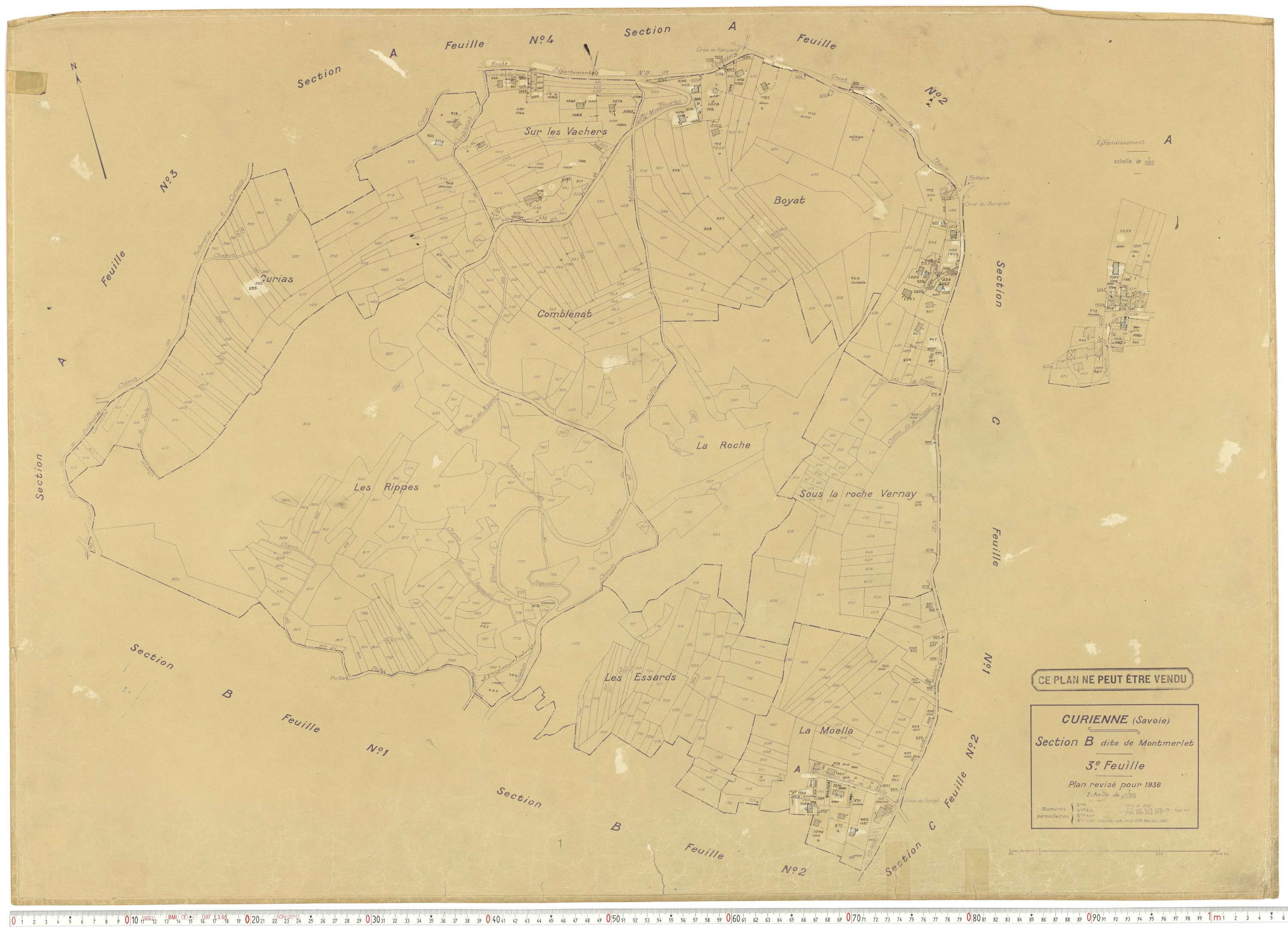 Curienne - Plans cadastraux du cadastre rénové en 1936 et mis à jour en 1988.