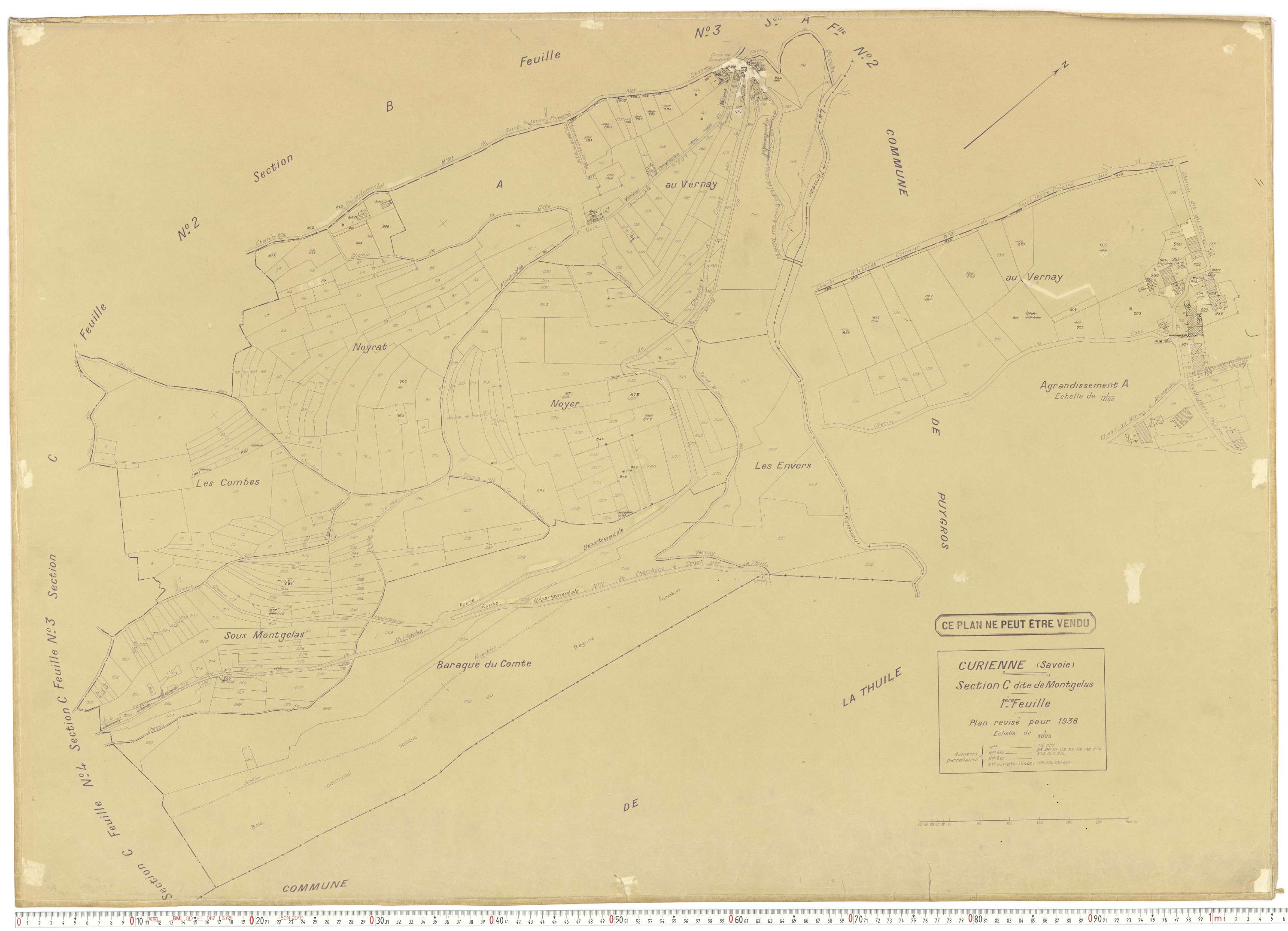 Curienne - Plans cadastraux du cadastre rénové en 1936 et mis à jour en 1988.