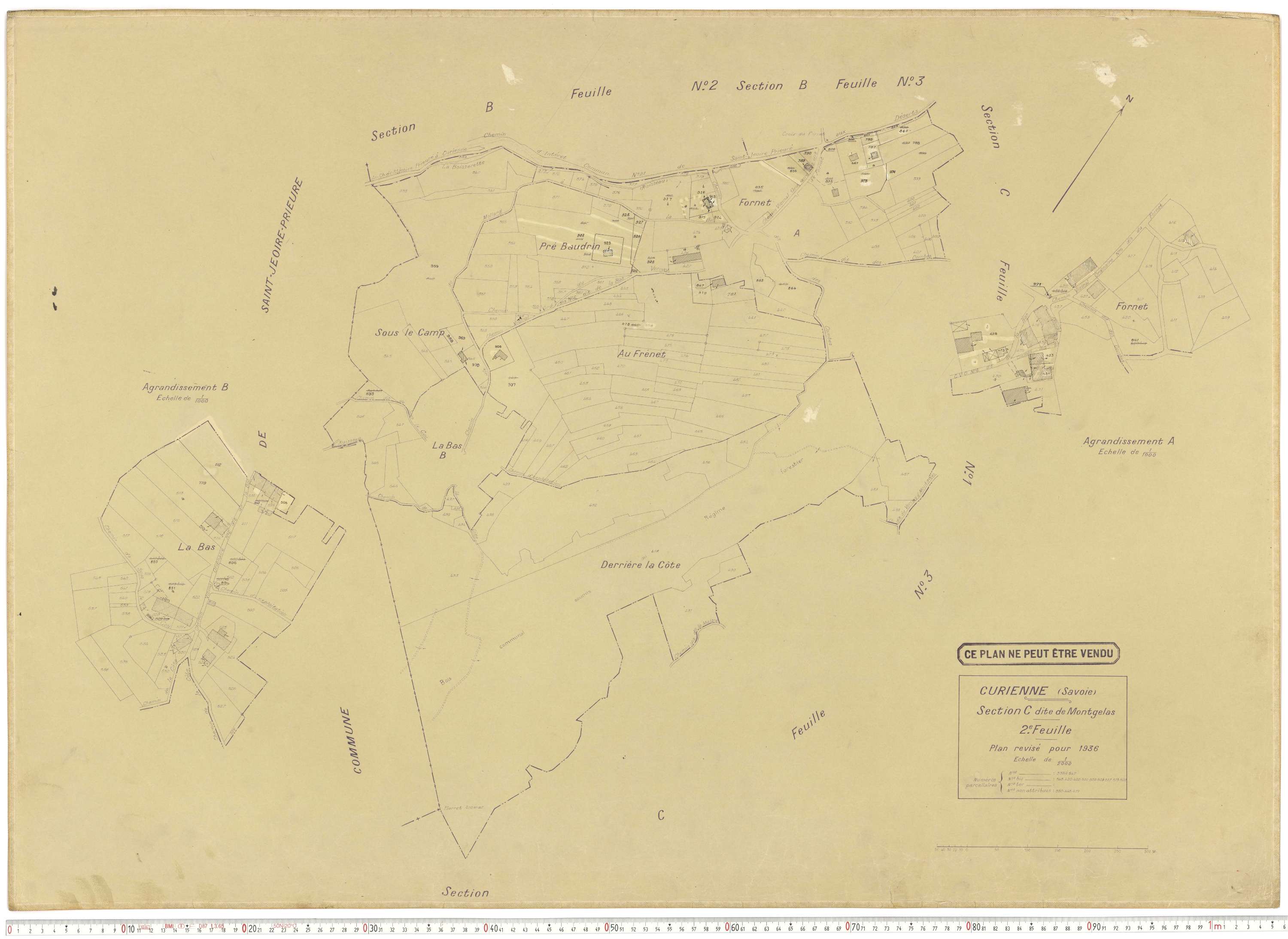 Curienne - Plans cadastraux du cadastre rénové en 1936 et mis à jour en 1988.