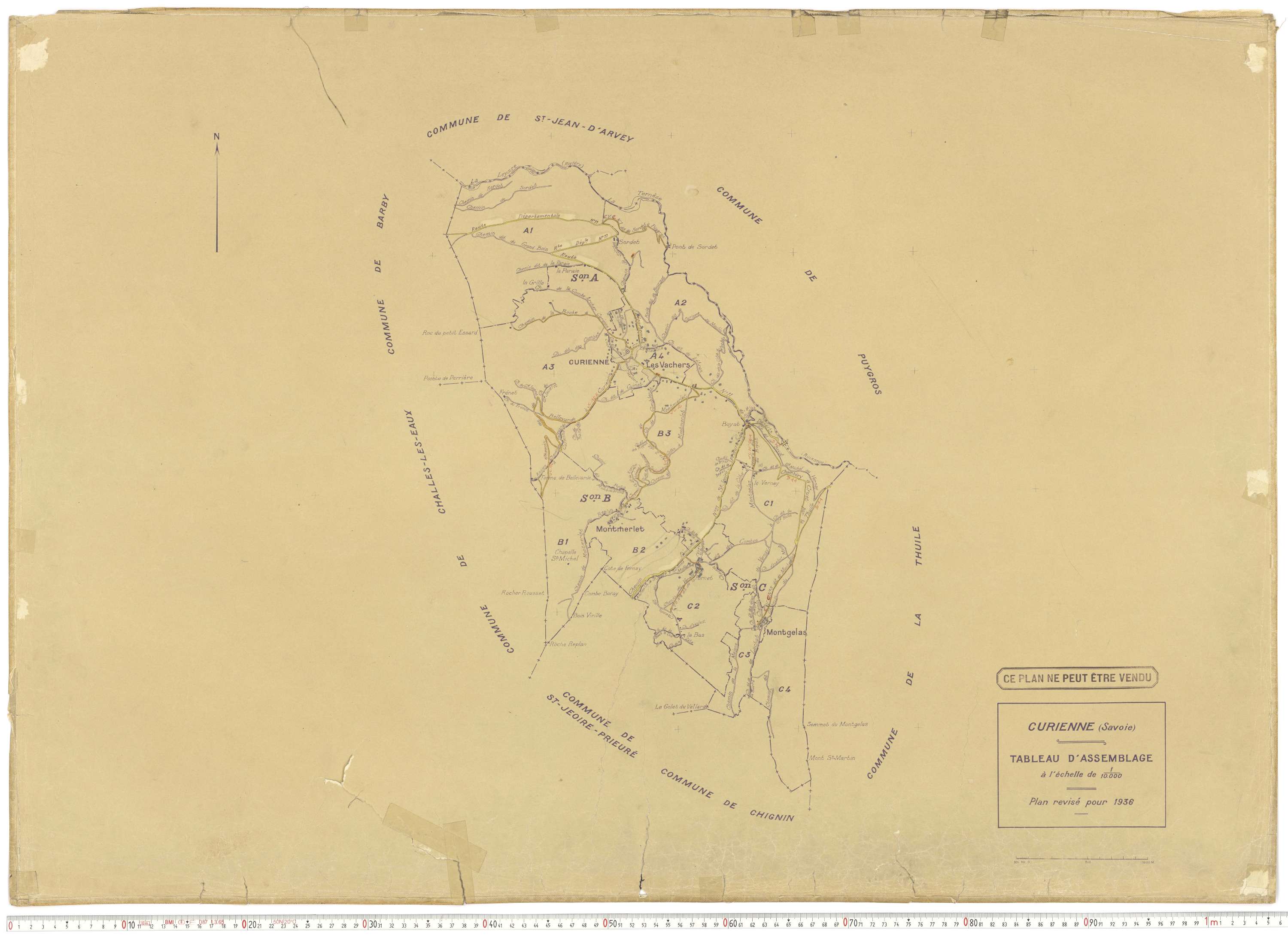 Curienne - Plans cadastraux du cadastre rénové en 1936 et mis à jour en 1988.
