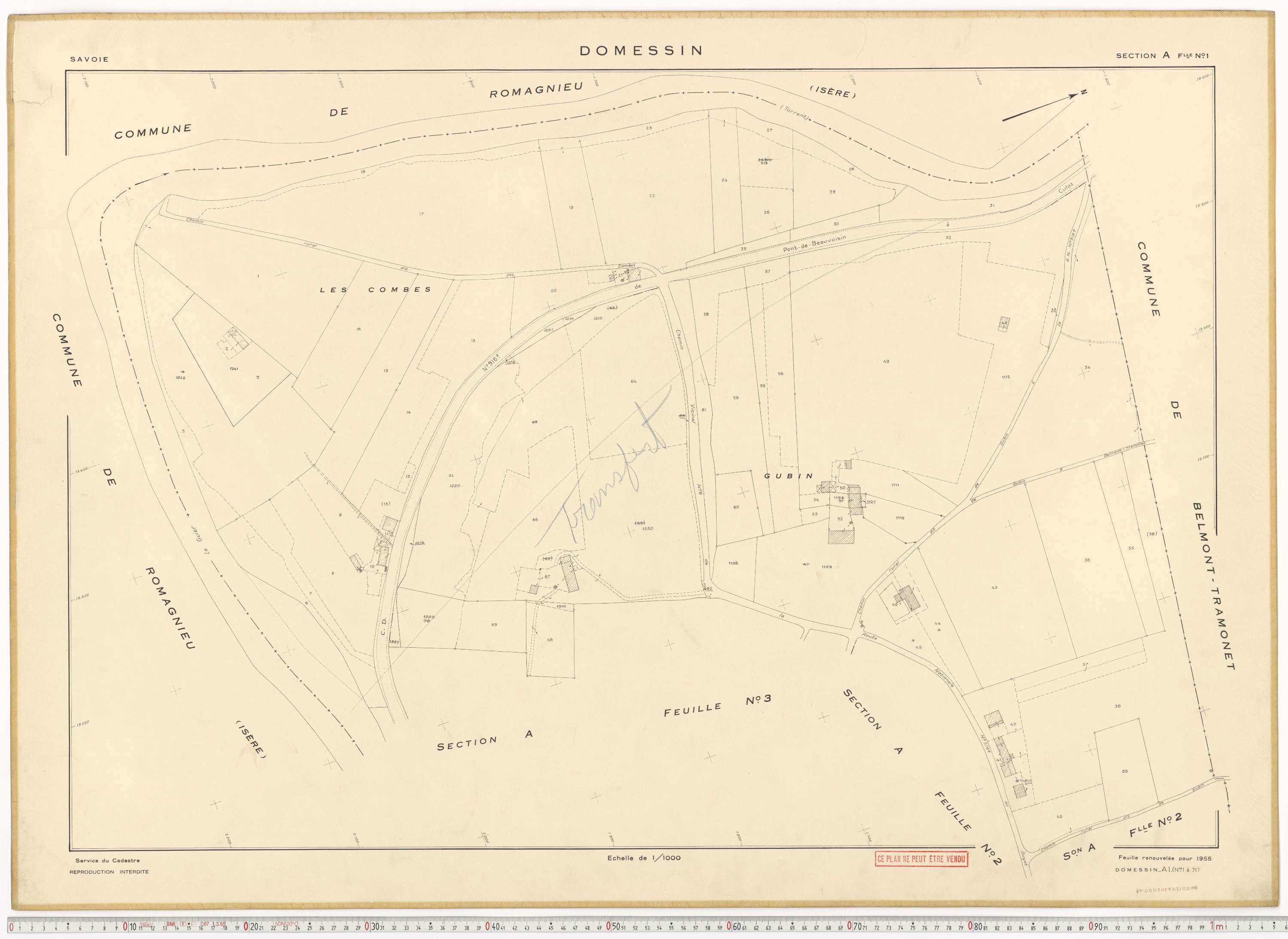 Domessin - Plans cadastraux du cadastre rénové en 1955 et mis à jour en 1988.