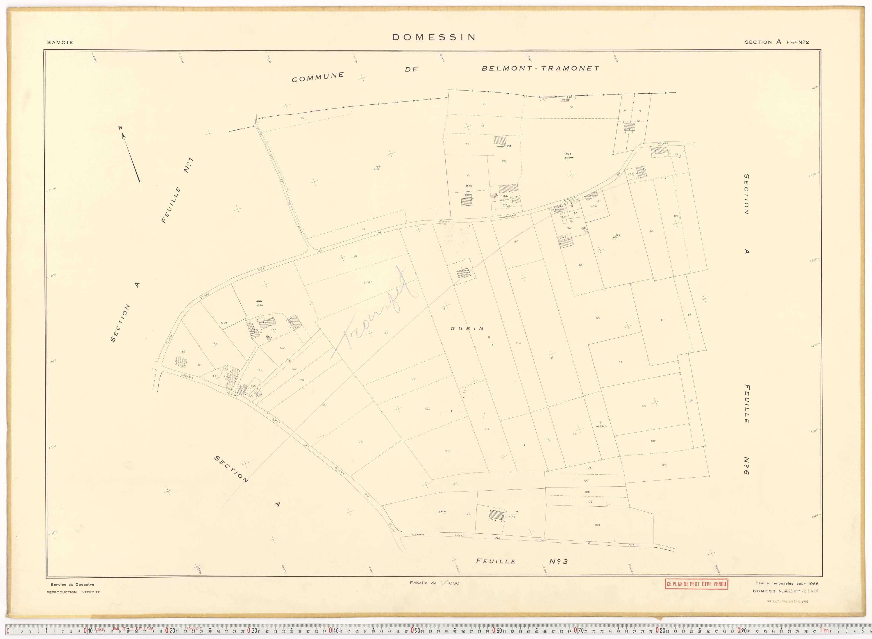 Domessin - Plans cadastraux du cadastre rénové en 1955 et mis à jour en 1988.