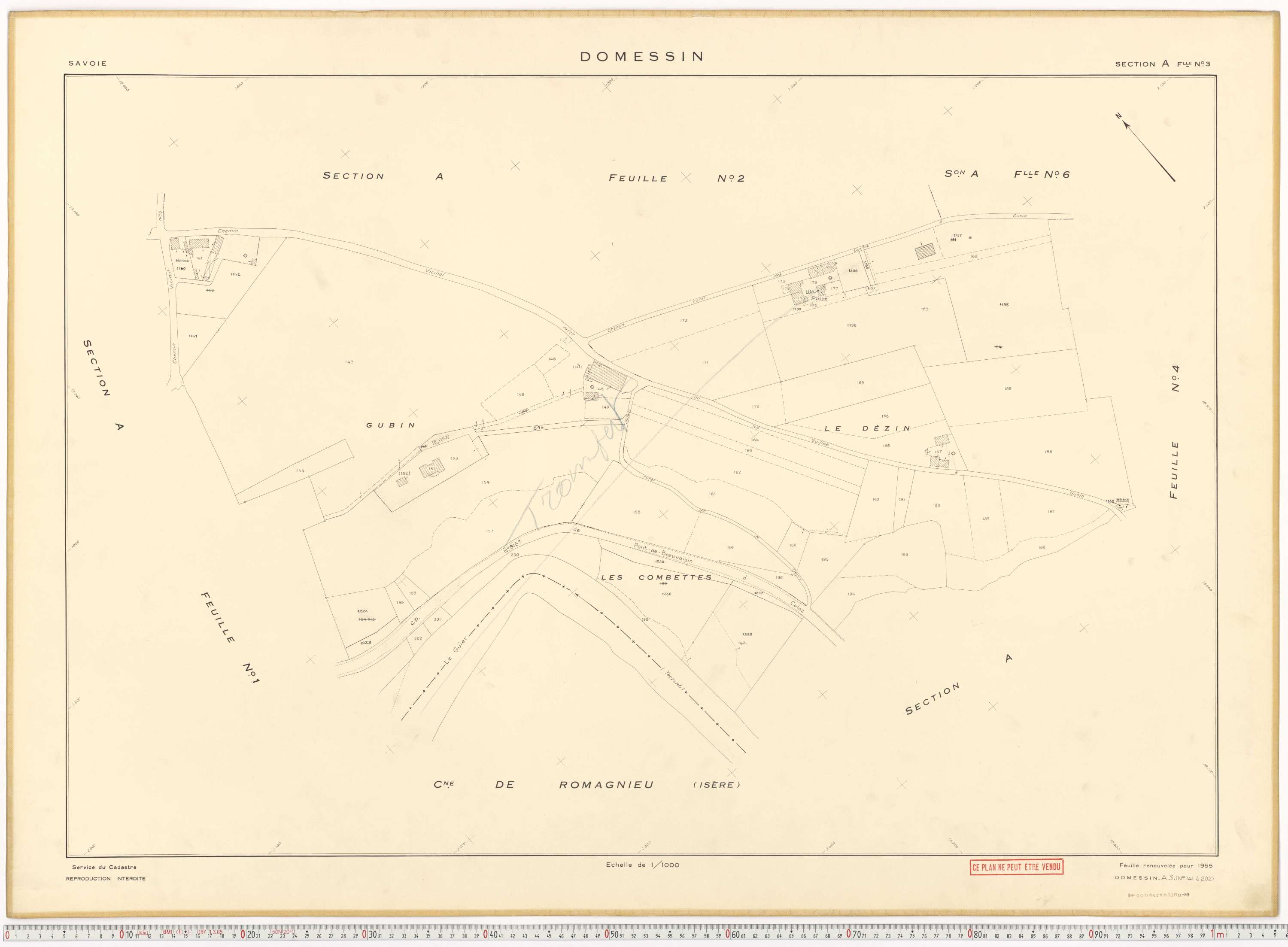 Domessin - Plans cadastraux du cadastre rénové en 1955 et mis à jour en 1988.