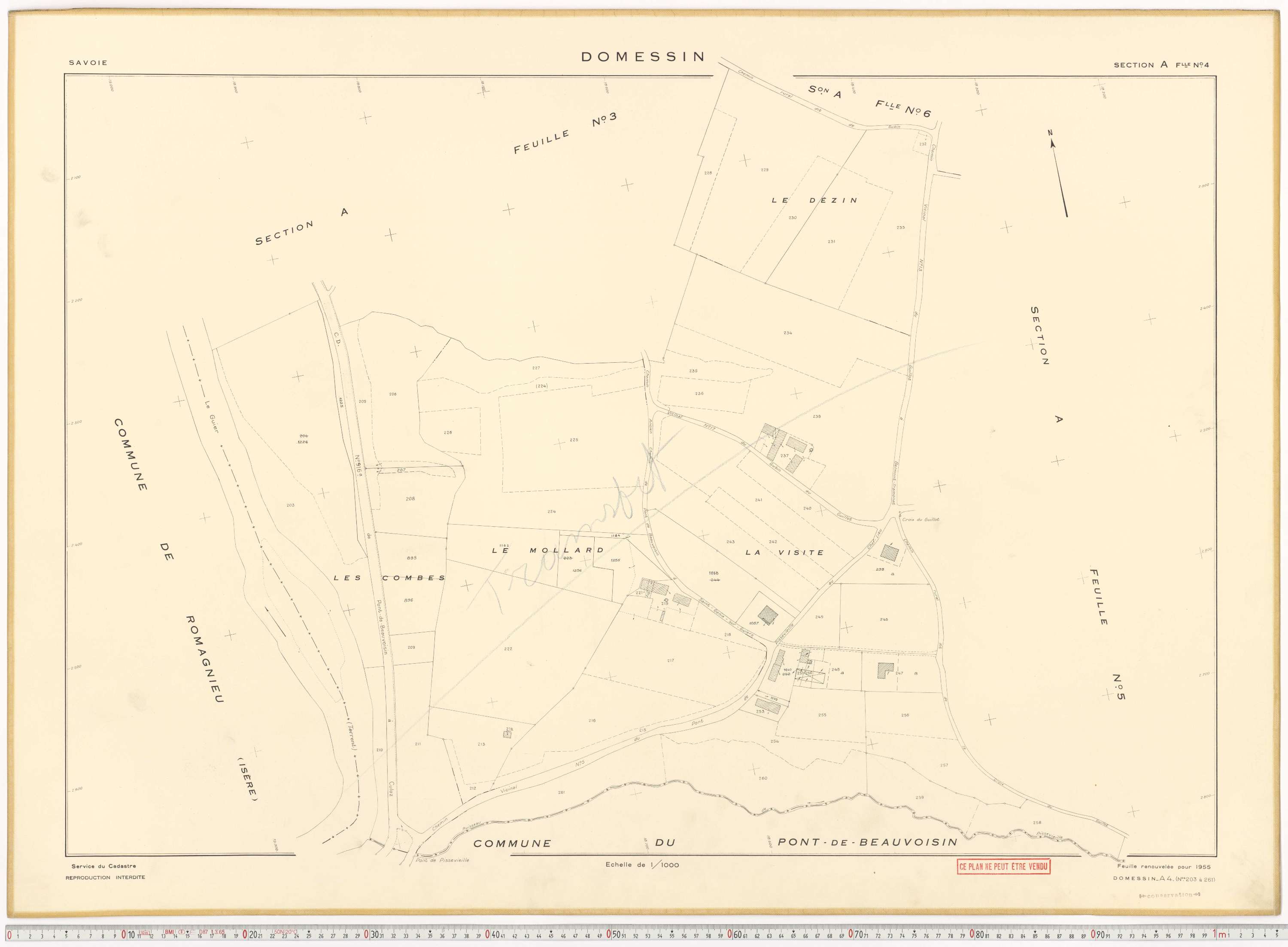 Domessin - Plans cadastraux du cadastre rénové en 1955 et mis à jour en 1988.