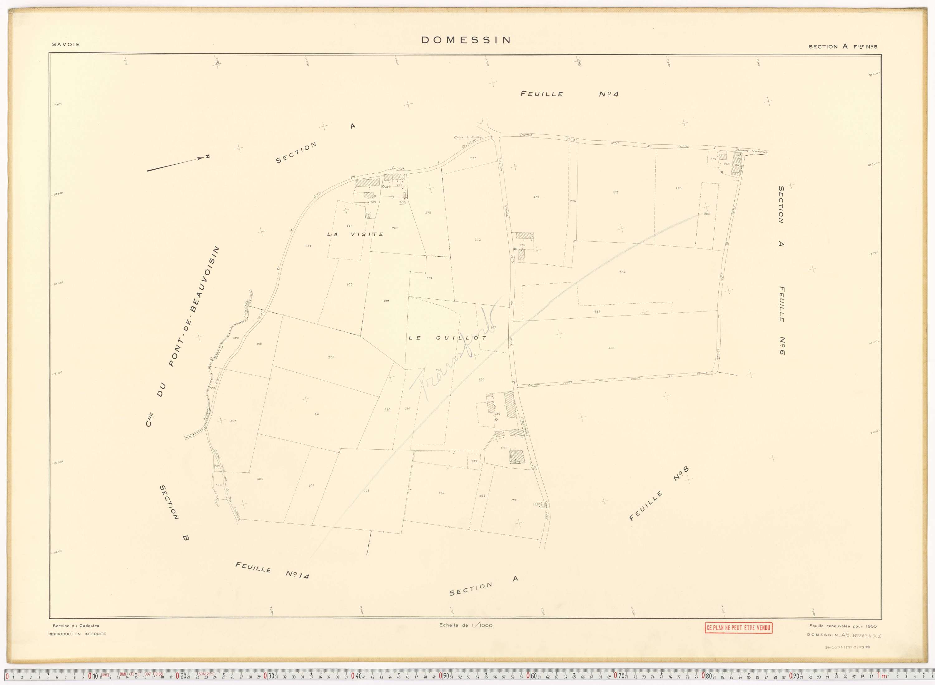 Domessin - Plans cadastraux du cadastre rénové en 1955 et mis à jour en 1988.