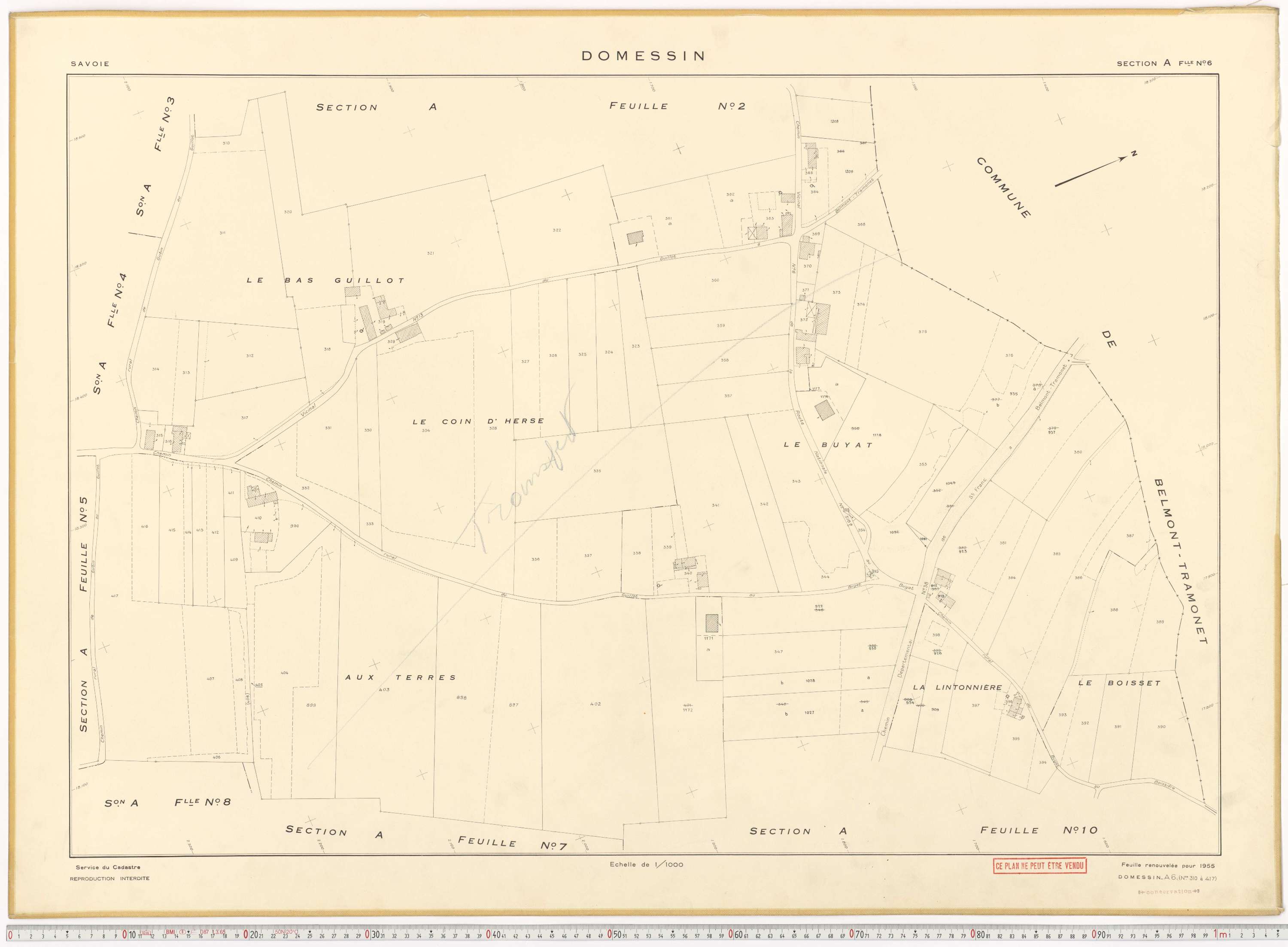 Domessin - Plans cadastraux du cadastre rénové en 1955 et mis à jour en 1988.