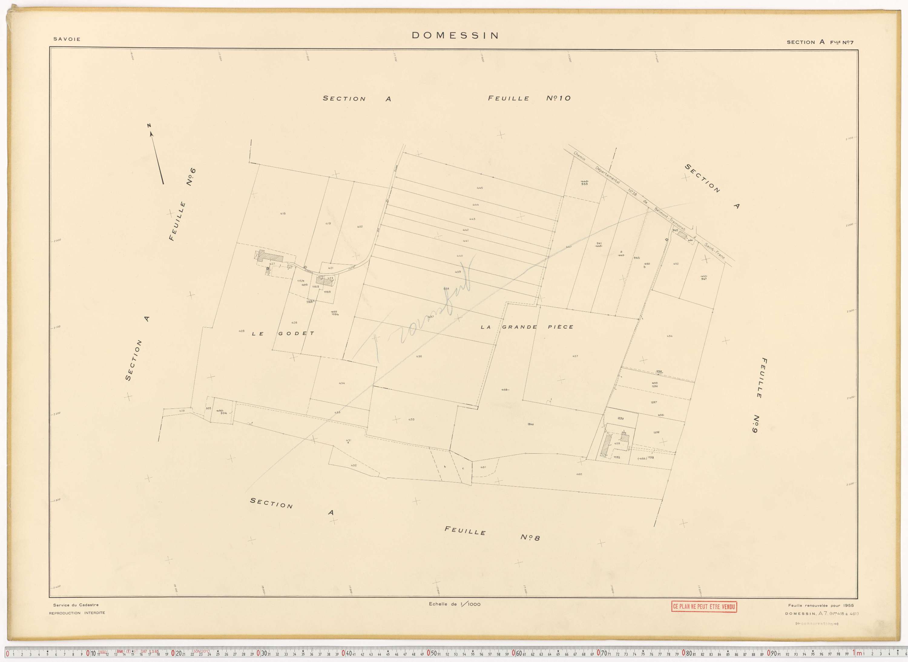 Domessin - Plans cadastraux du cadastre rénové en 1955 et mis à jour en 1988.