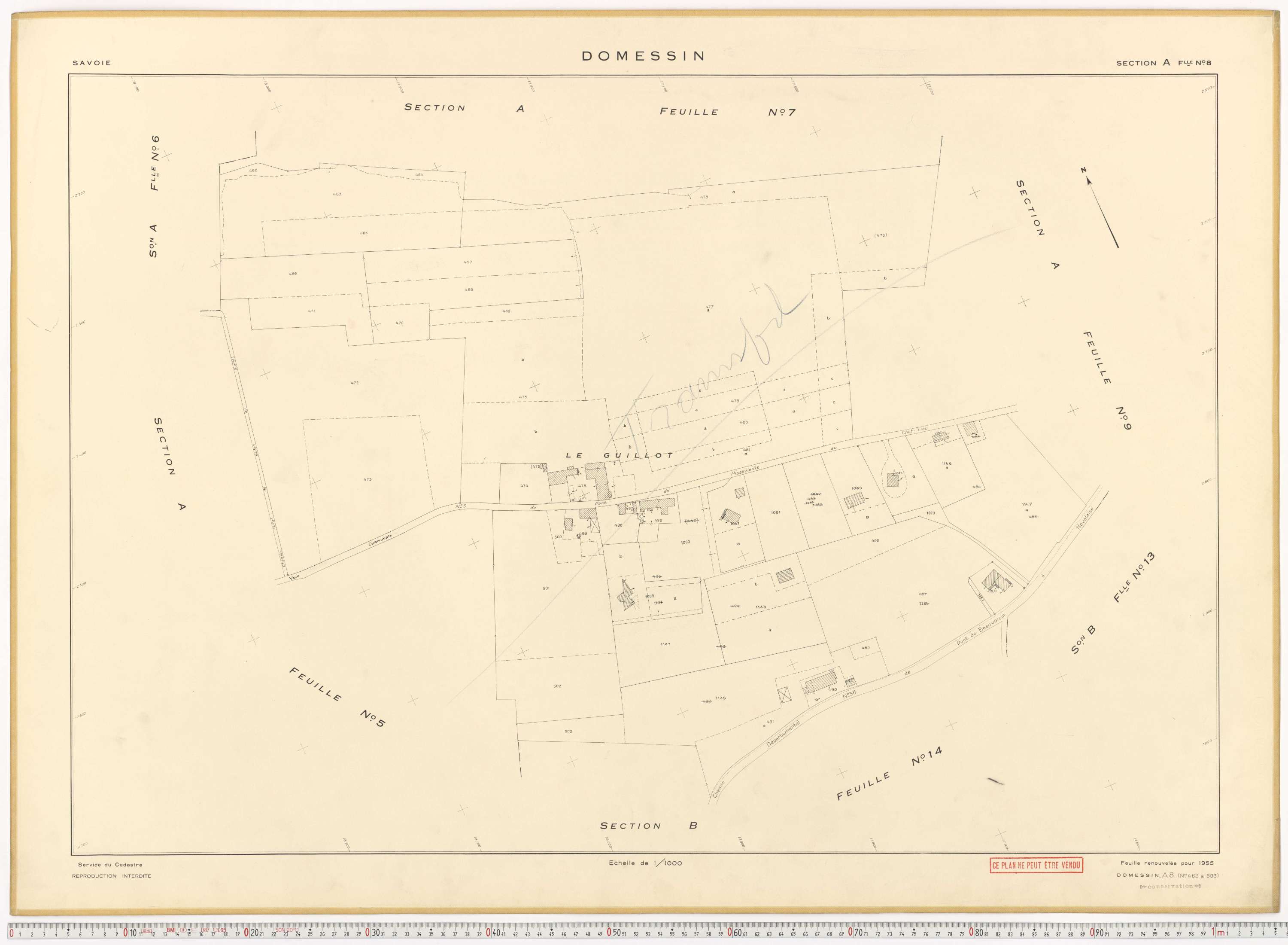 Domessin - Plans cadastraux du cadastre rénové en 1955 et mis à jour en 1988.