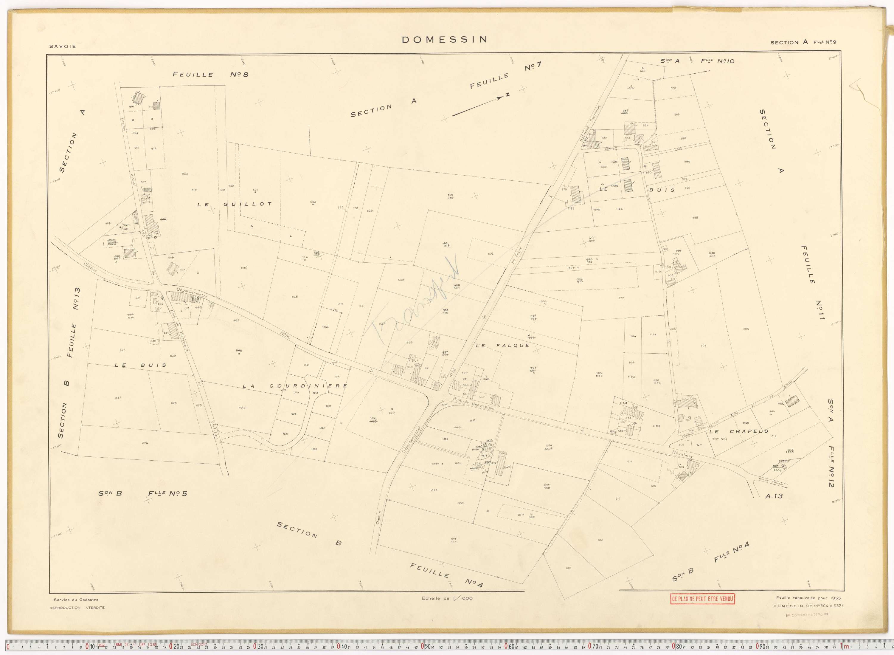 Domessin - Plans cadastraux du cadastre rénové en 1955 et mis à jour en 1988.