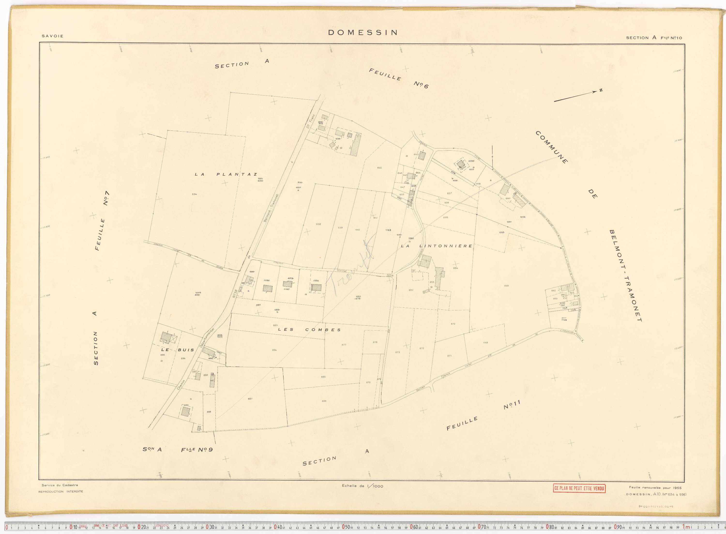 Domessin - Plans cadastraux du cadastre rénové en 1955 et mis à jour en 1988.
