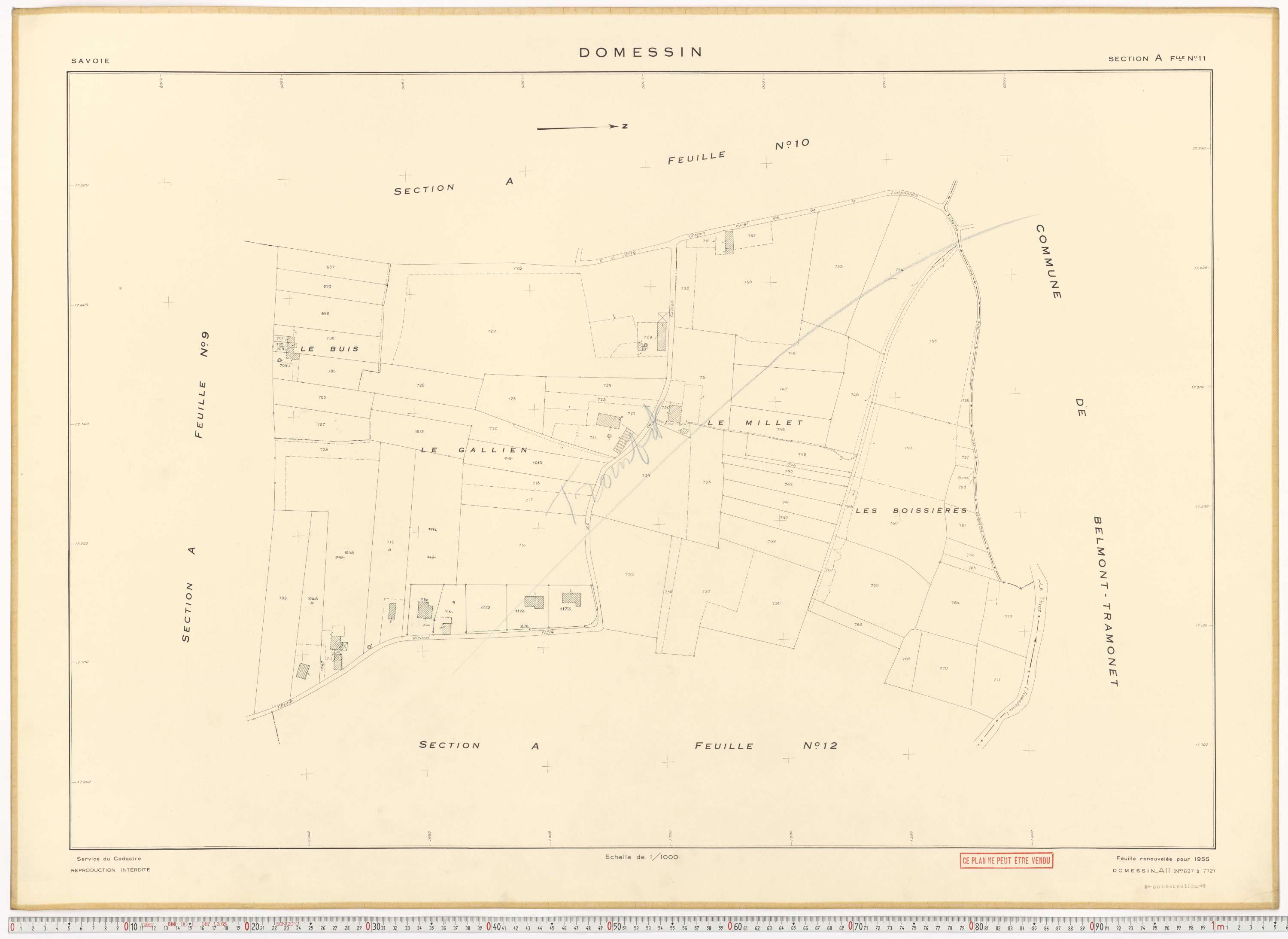 Domessin - Plans cadastraux du cadastre rénové en 1955 et mis à jour en 1988.