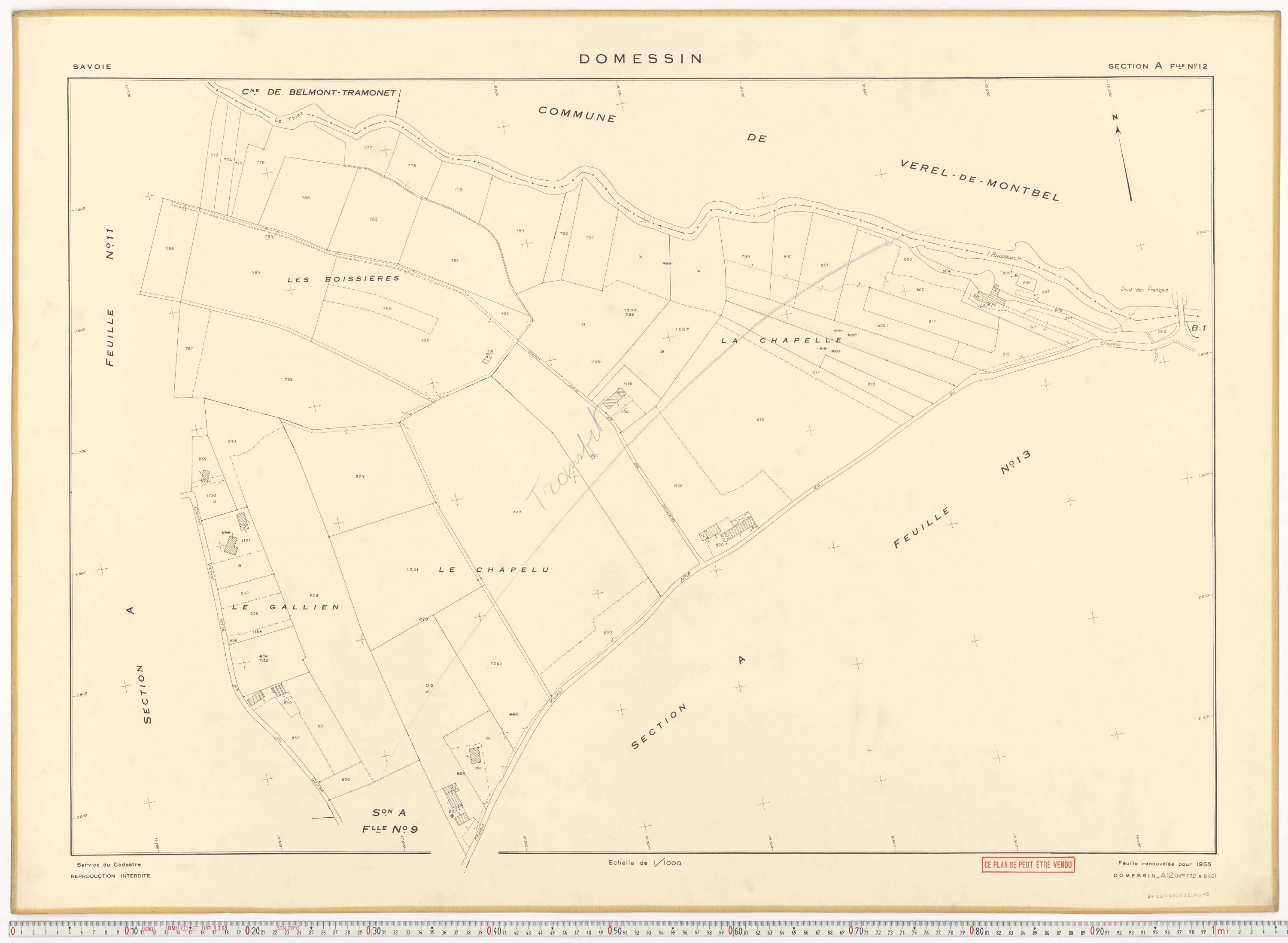 Domessin - Plans cadastraux du cadastre rénové en 1955 et mis à jour en 1988.