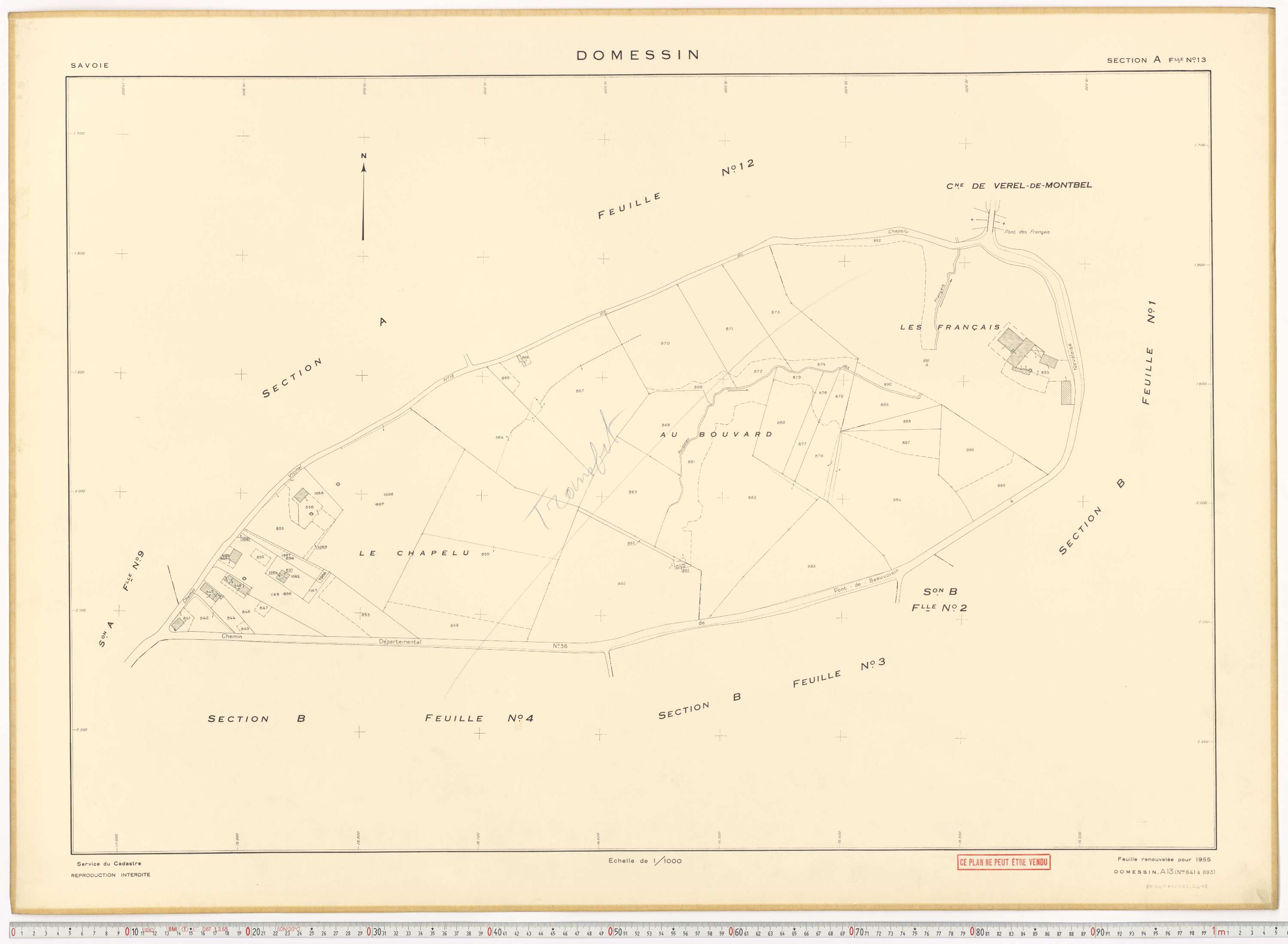 Domessin - Plans cadastraux du cadastre rénové en 1955 et mis à jour en 1988.