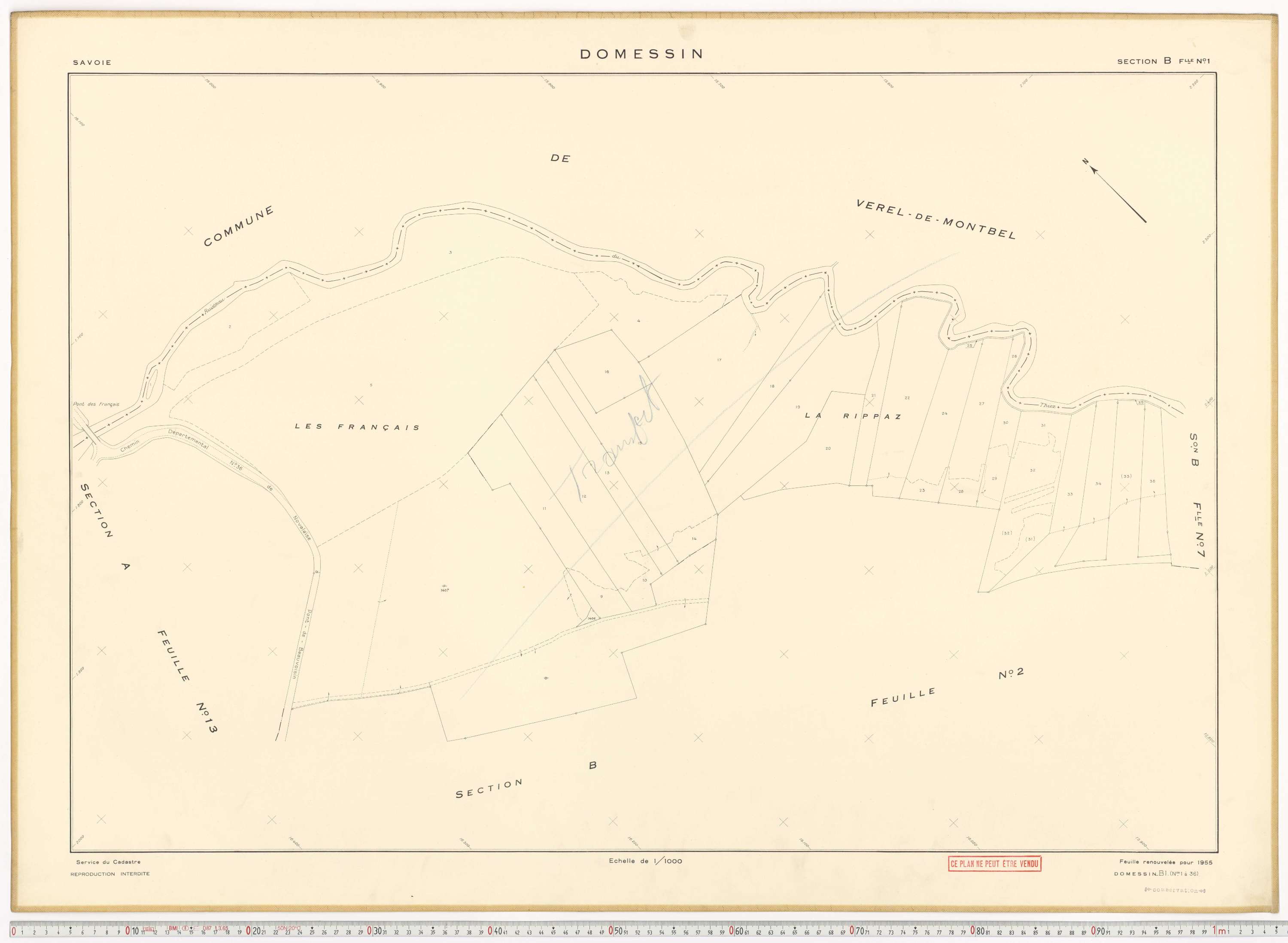 Domessin - Plans cadastraux du cadastre rénové en 1955 et mis à jour en 1988.