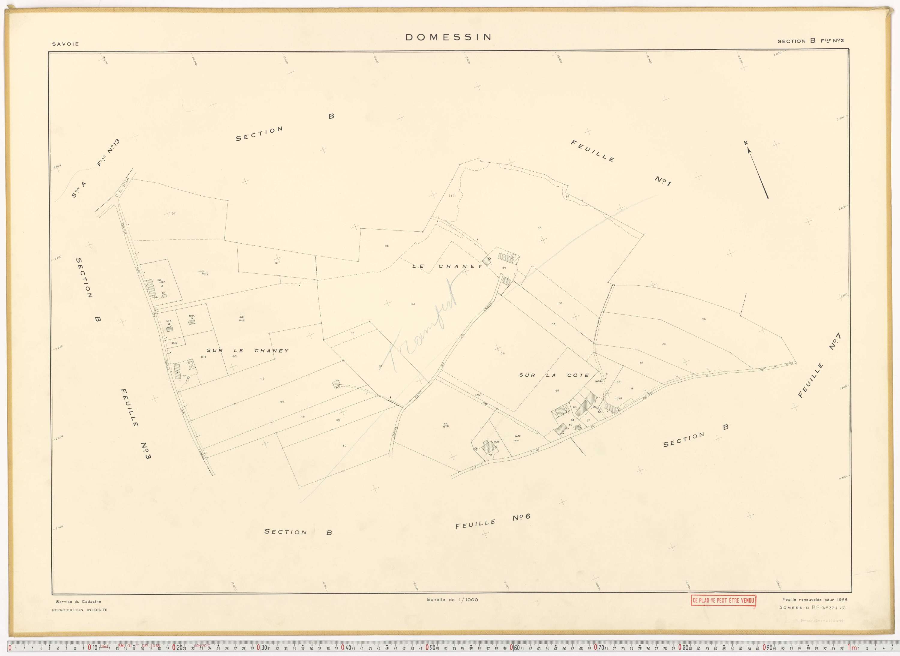 Domessin - Plans cadastraux du cadastre rénové en 1955 et mis à jour en 1988.