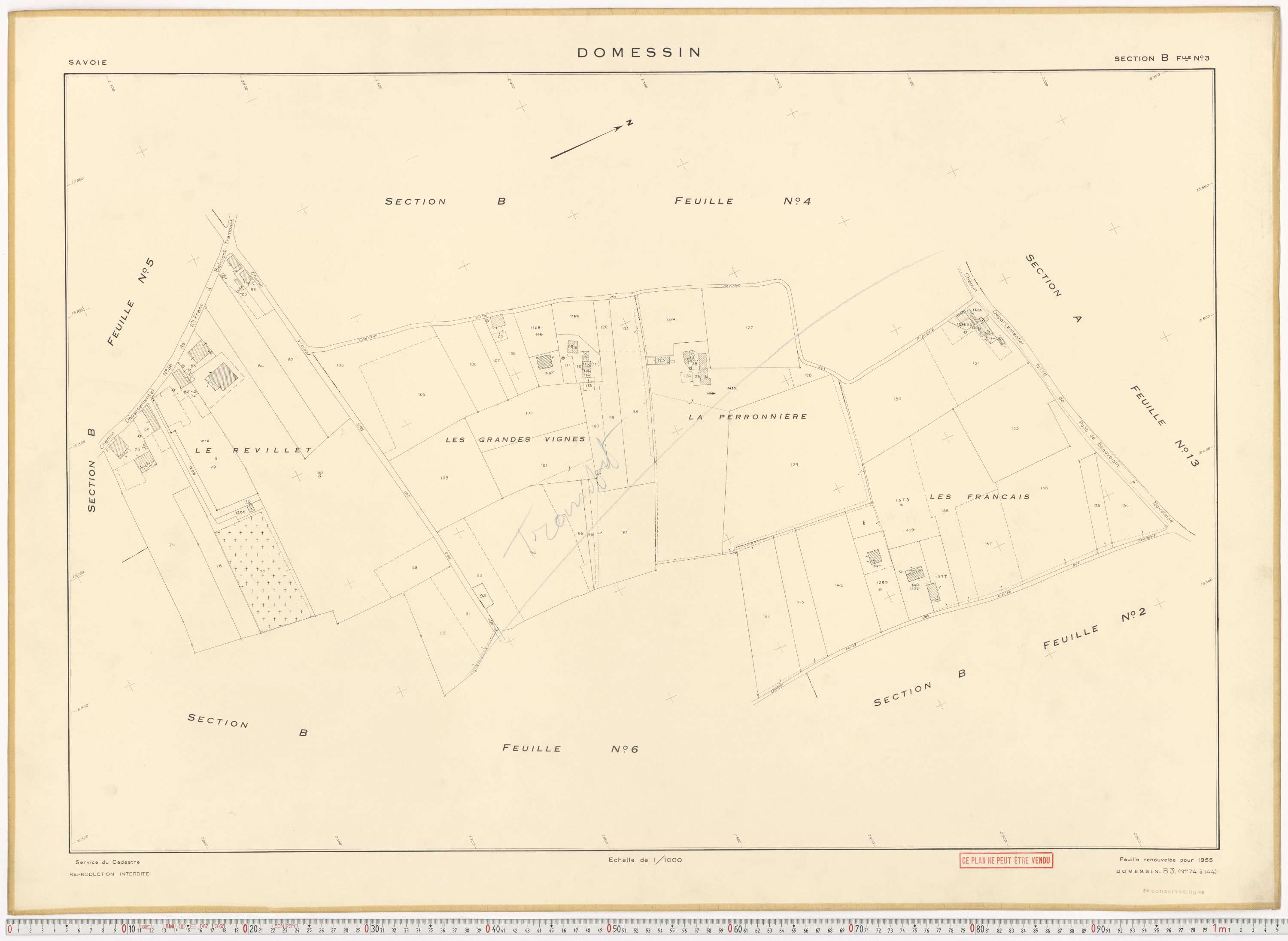 Domessin - Plans cadastraux du cadastre rénové en 1955 et mis à jour en 1988.