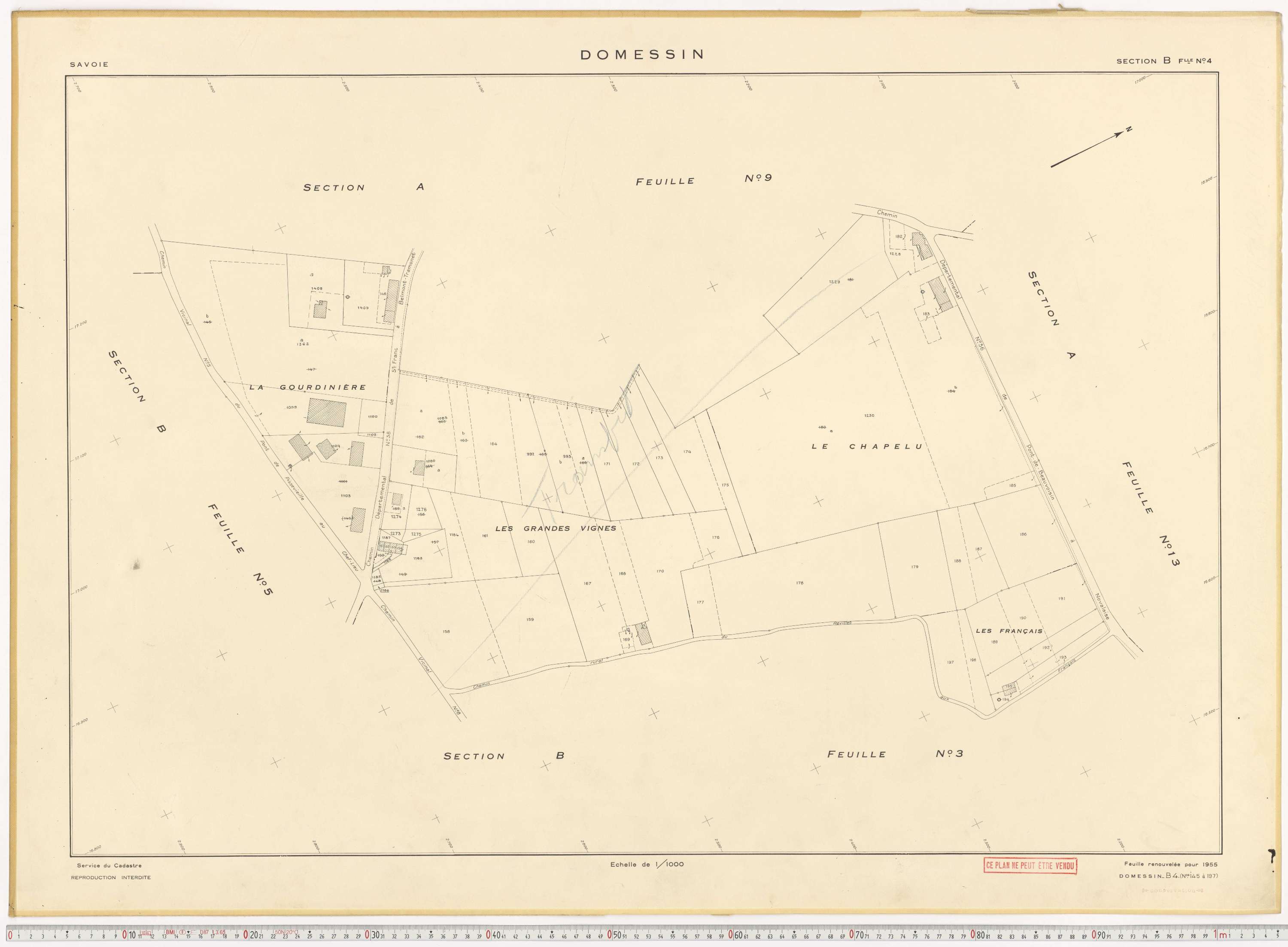 Domessin - Plans cadastraux du cadastre rénové en 1955 et mis à jour en 1988.