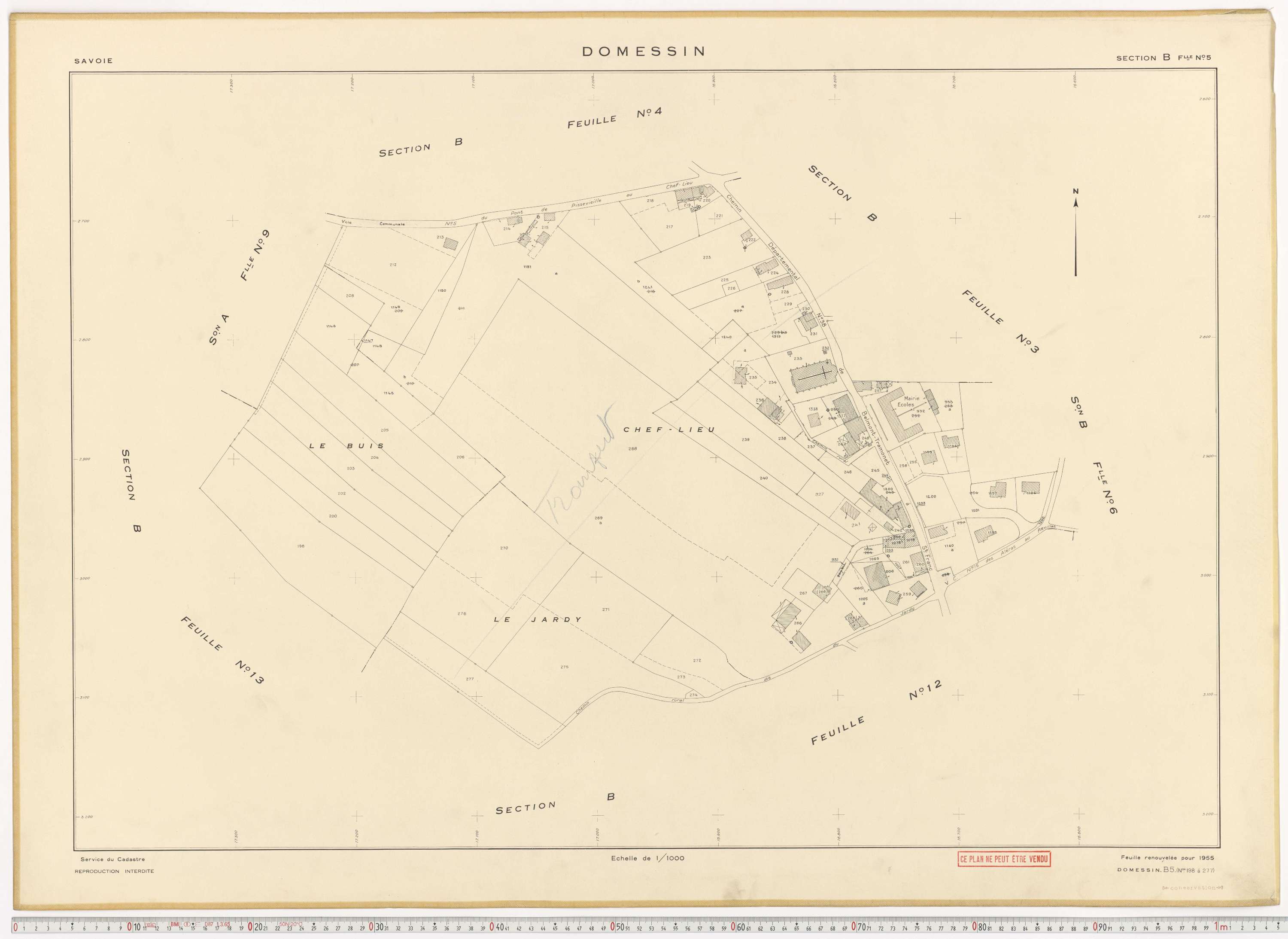 Domessin - Plans cadastraux du cadastre rénové en 1955 et mis à jour en 1988.
