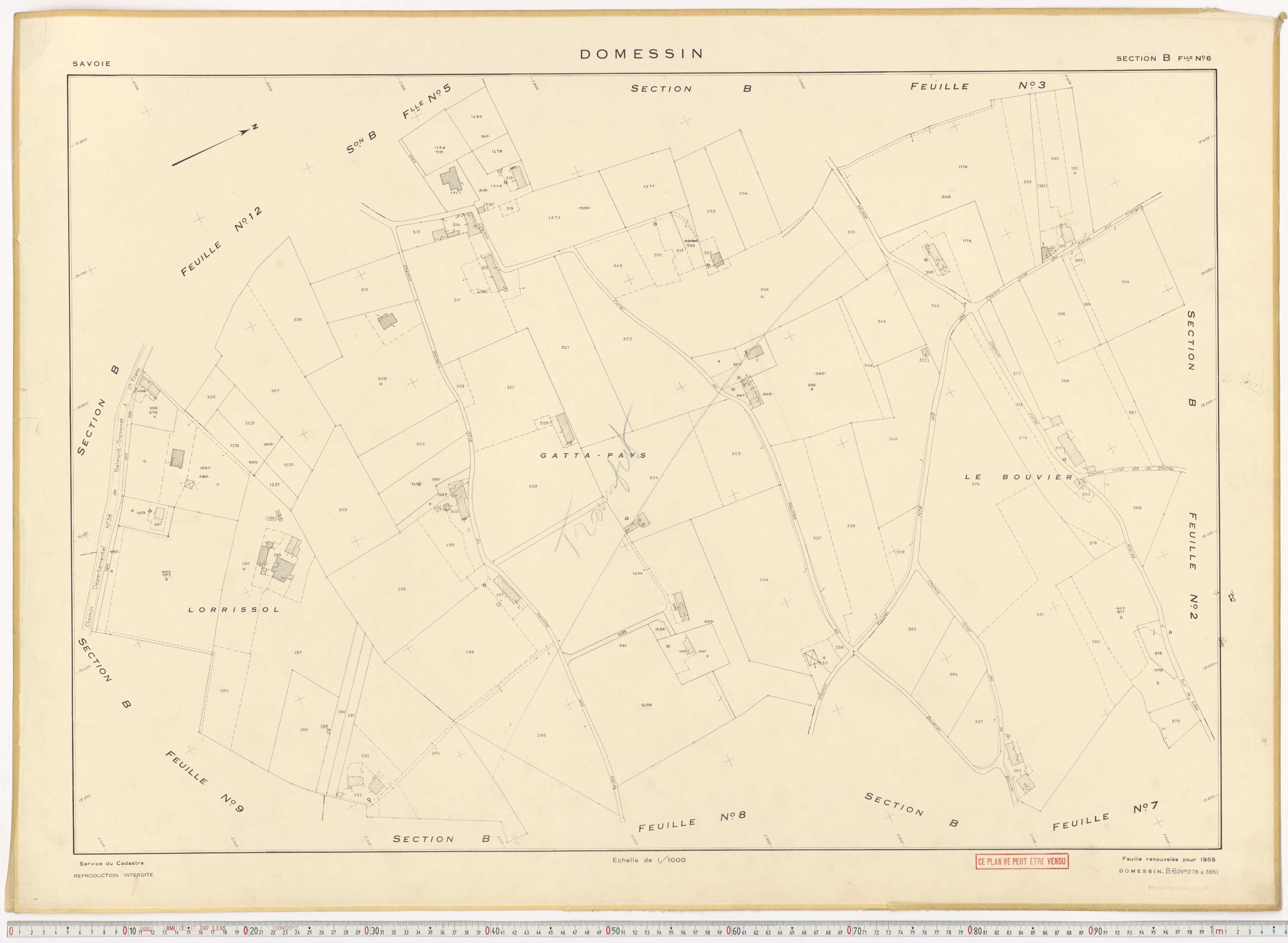 Domessin - Plans cadastraux du cadastre rénové en 1955 et mis à jour en 1988.