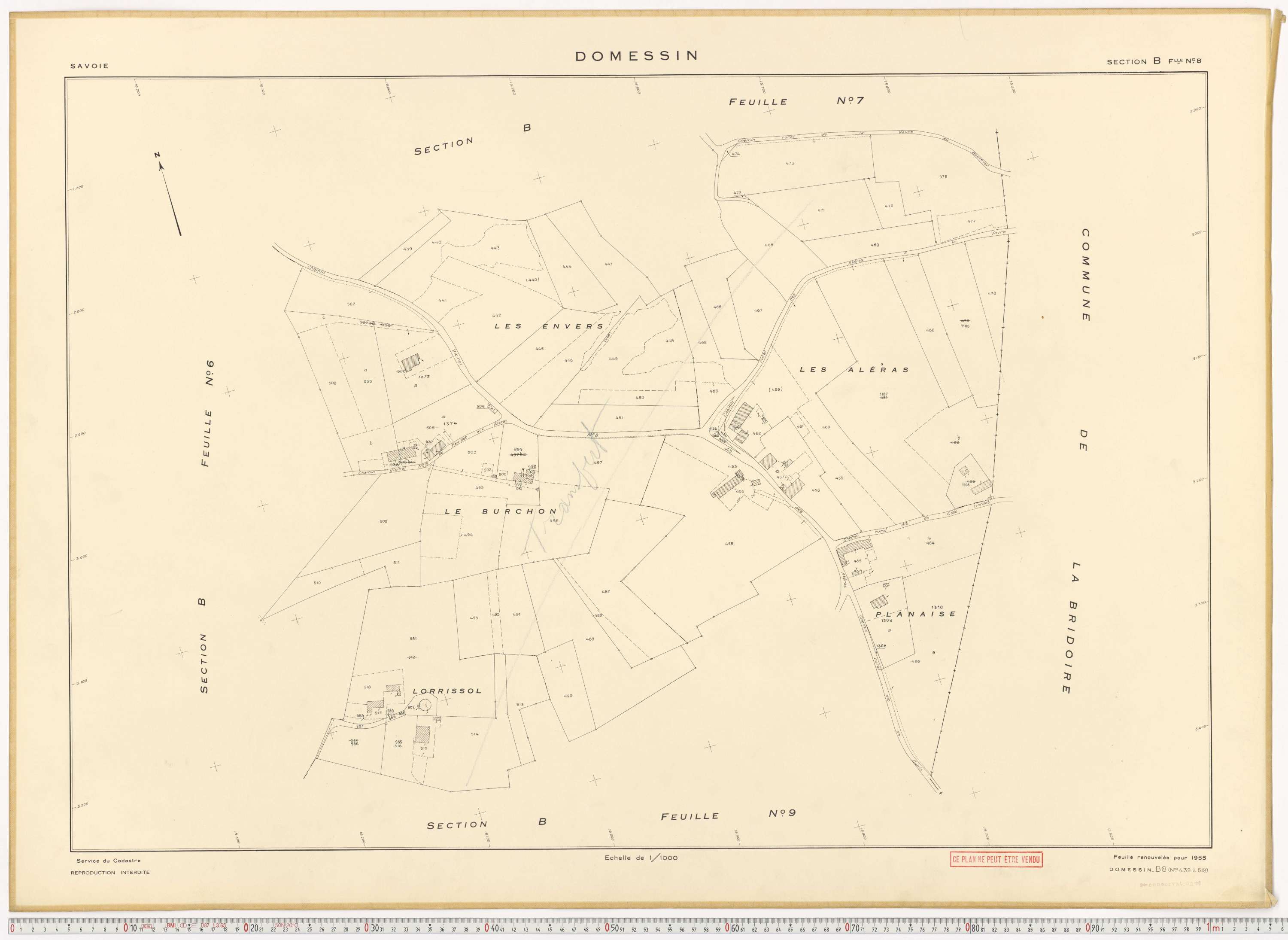 Domessin - Plans cadastraux du cadastre rénové en 1955 et mis à jour en 1988.