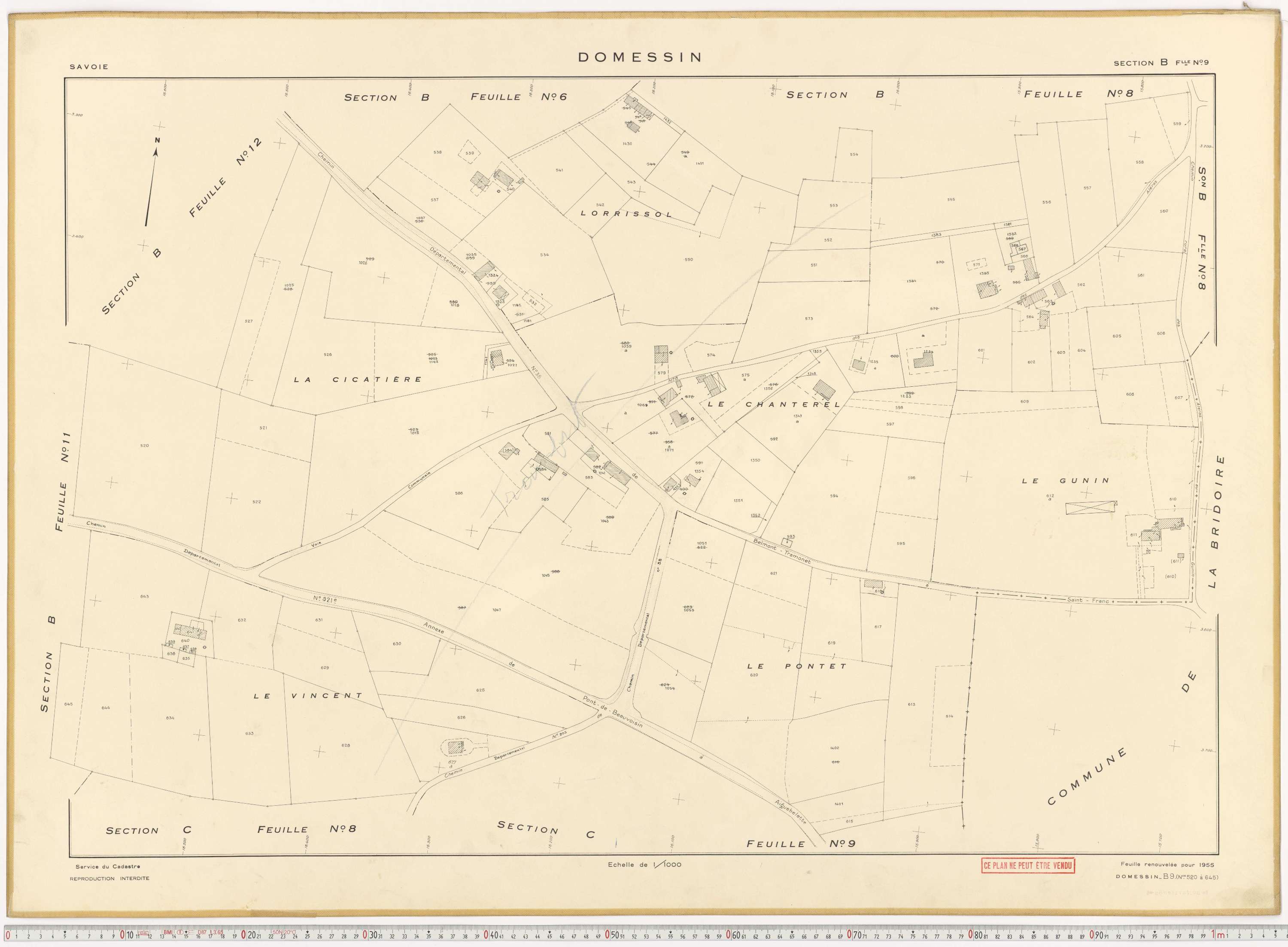 Domessin - Plans cadastraux du cadastre rénové en 1955 et mis à jour en 1988.