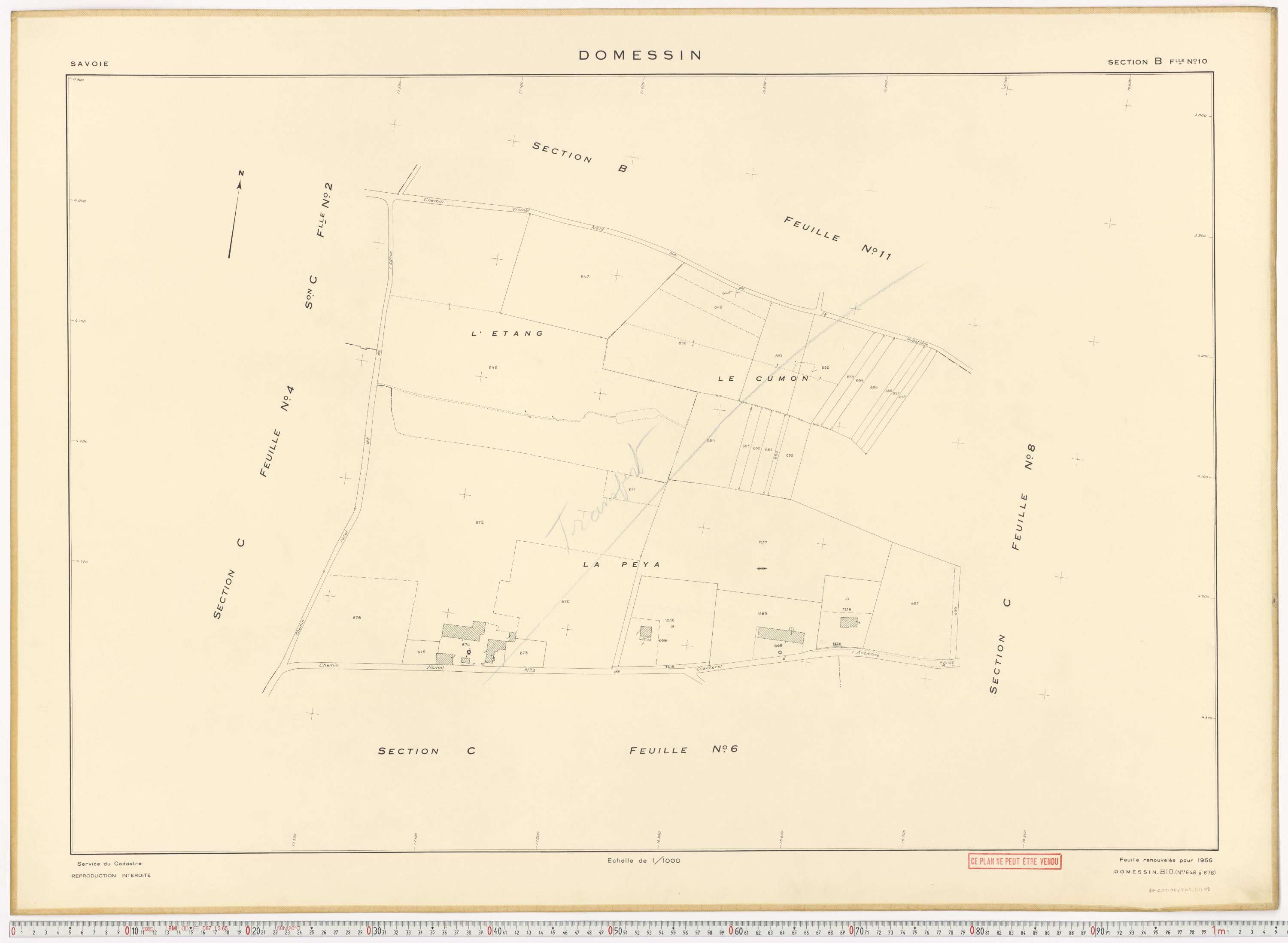 Domessin - Plans cadastraux du cadastre rénové en 1955 et mis à jour en 1988.