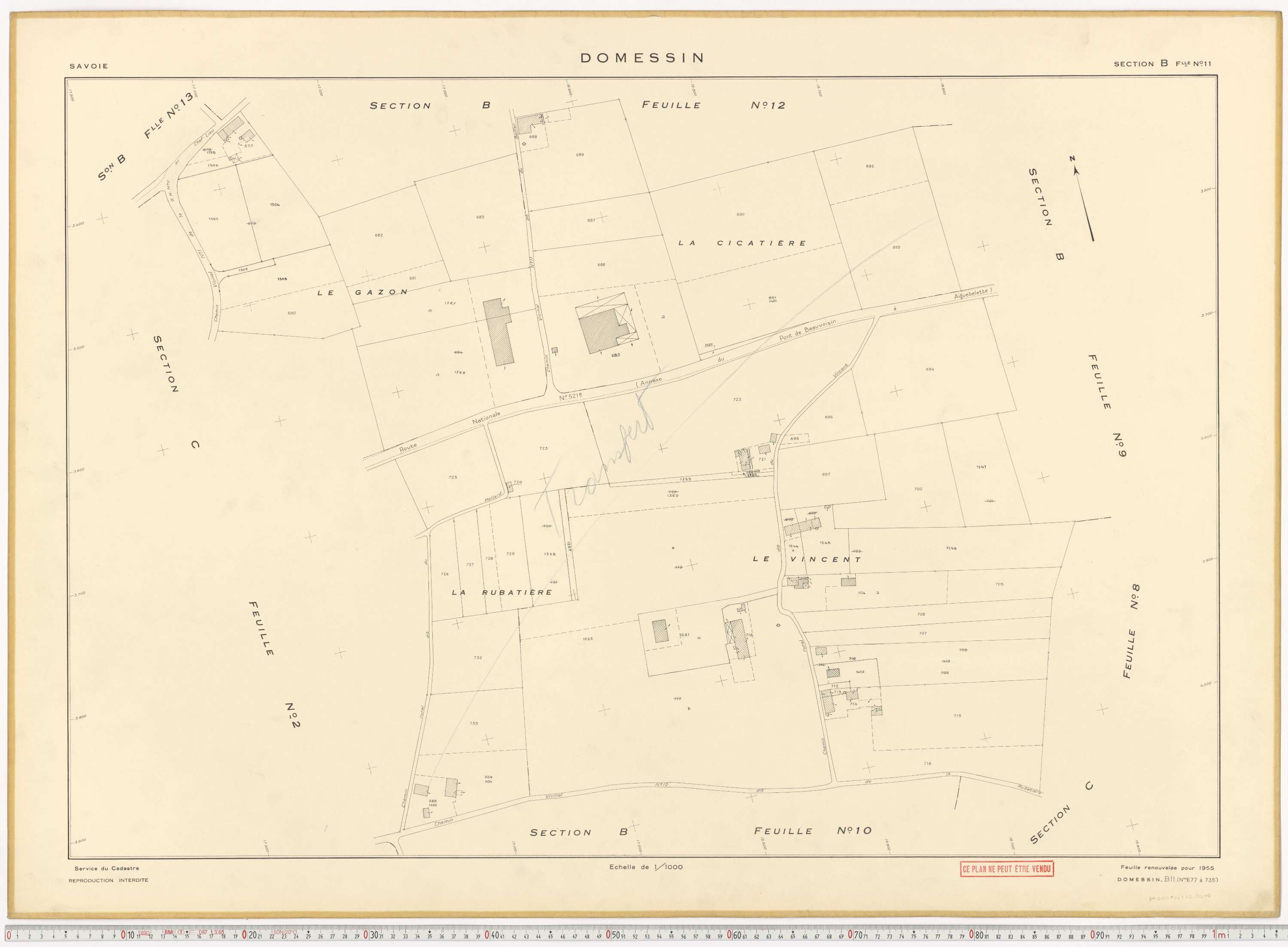 Domessin - Plans cadastraux du cadastre rénové en 1955 et mis à jour en 1988.