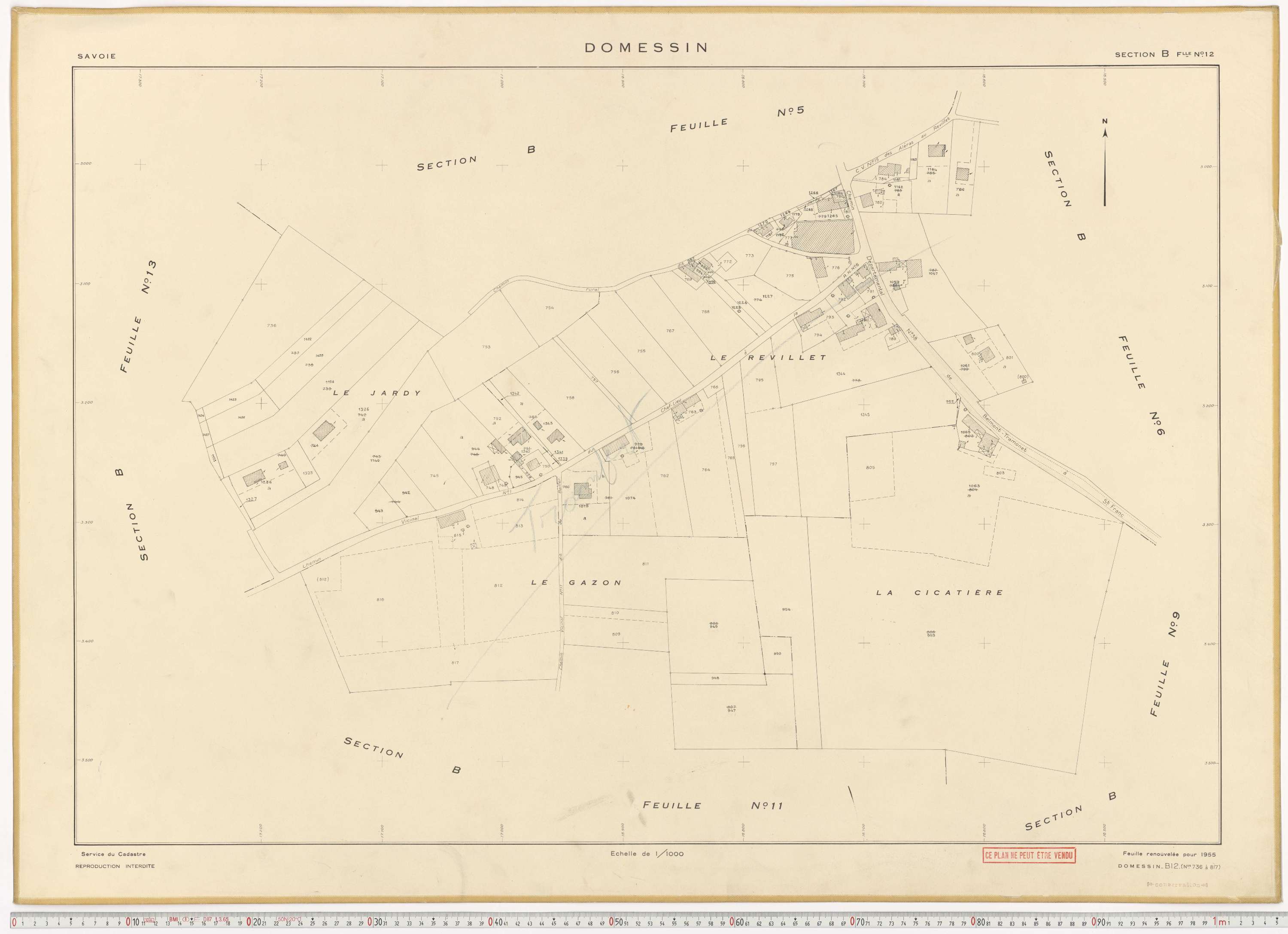 Domessin - Plans cadastraux du cadastre rénové en 1955 et mis à jour en 1988.