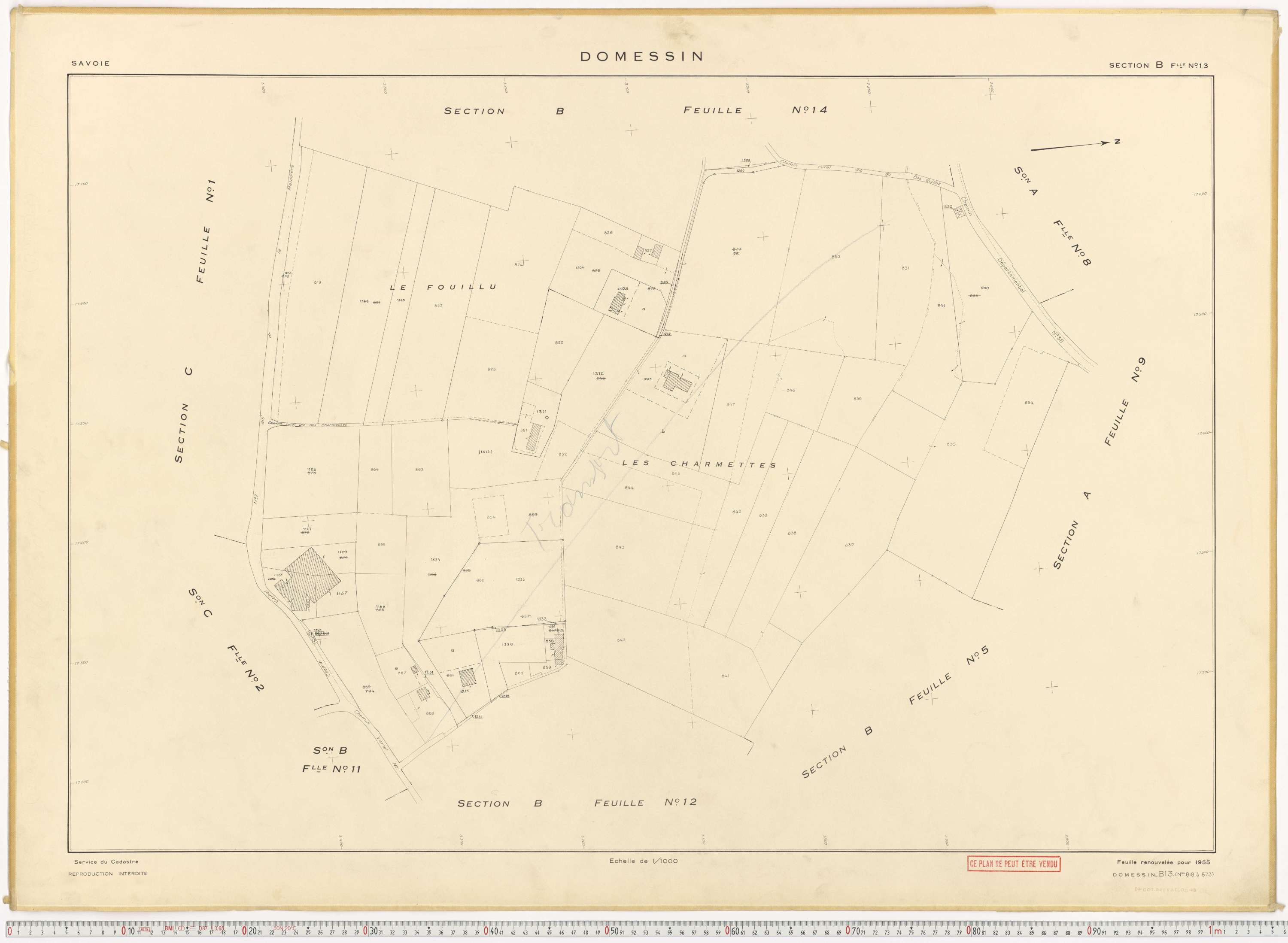 Domessin - Plans cadastraux du cadastre rénové en 1955 et mis à jour en 1988.