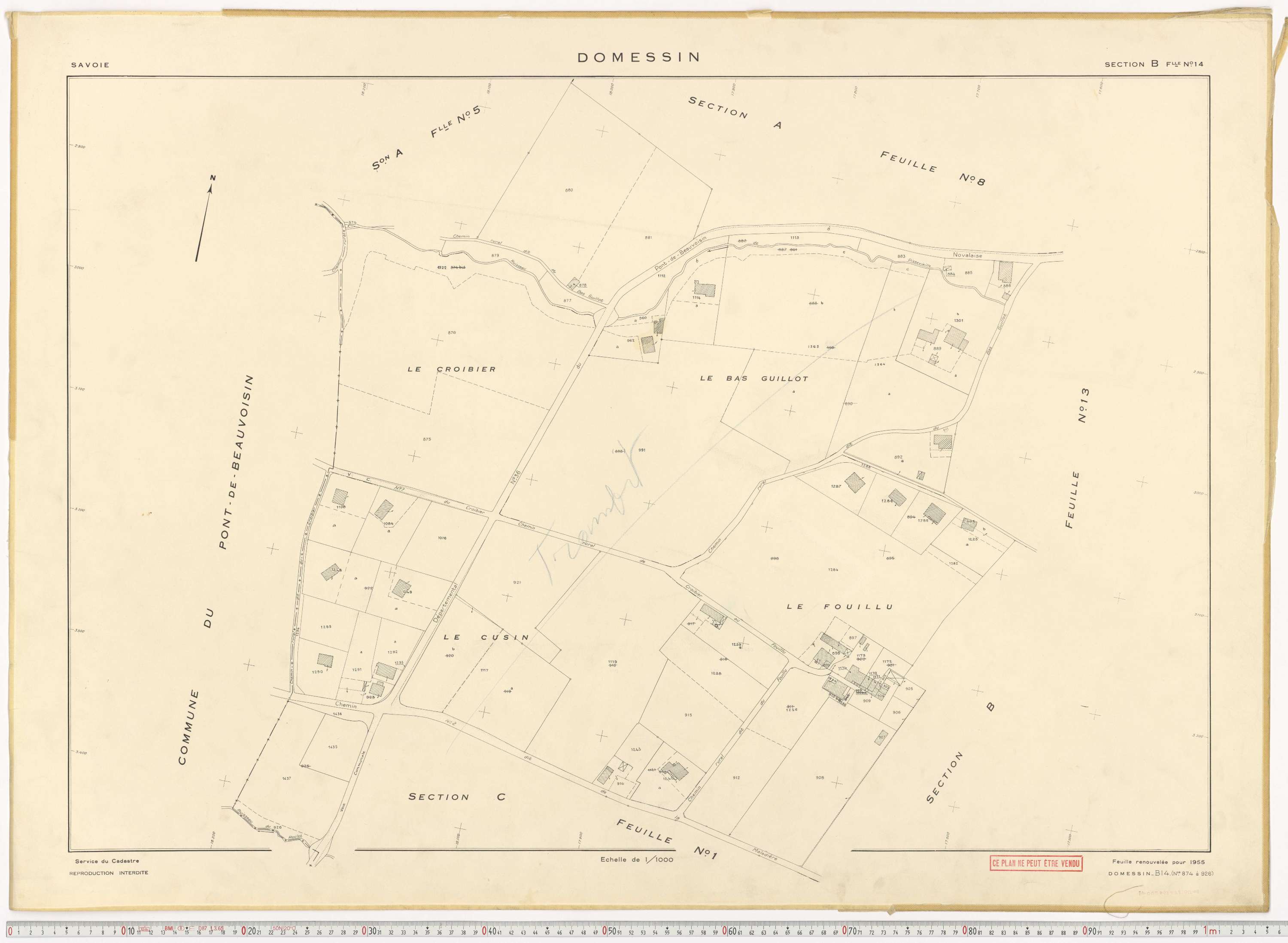 Domessin - Plans cadastraux du cadastre rénové en 1955 et mis à jour en 1988.