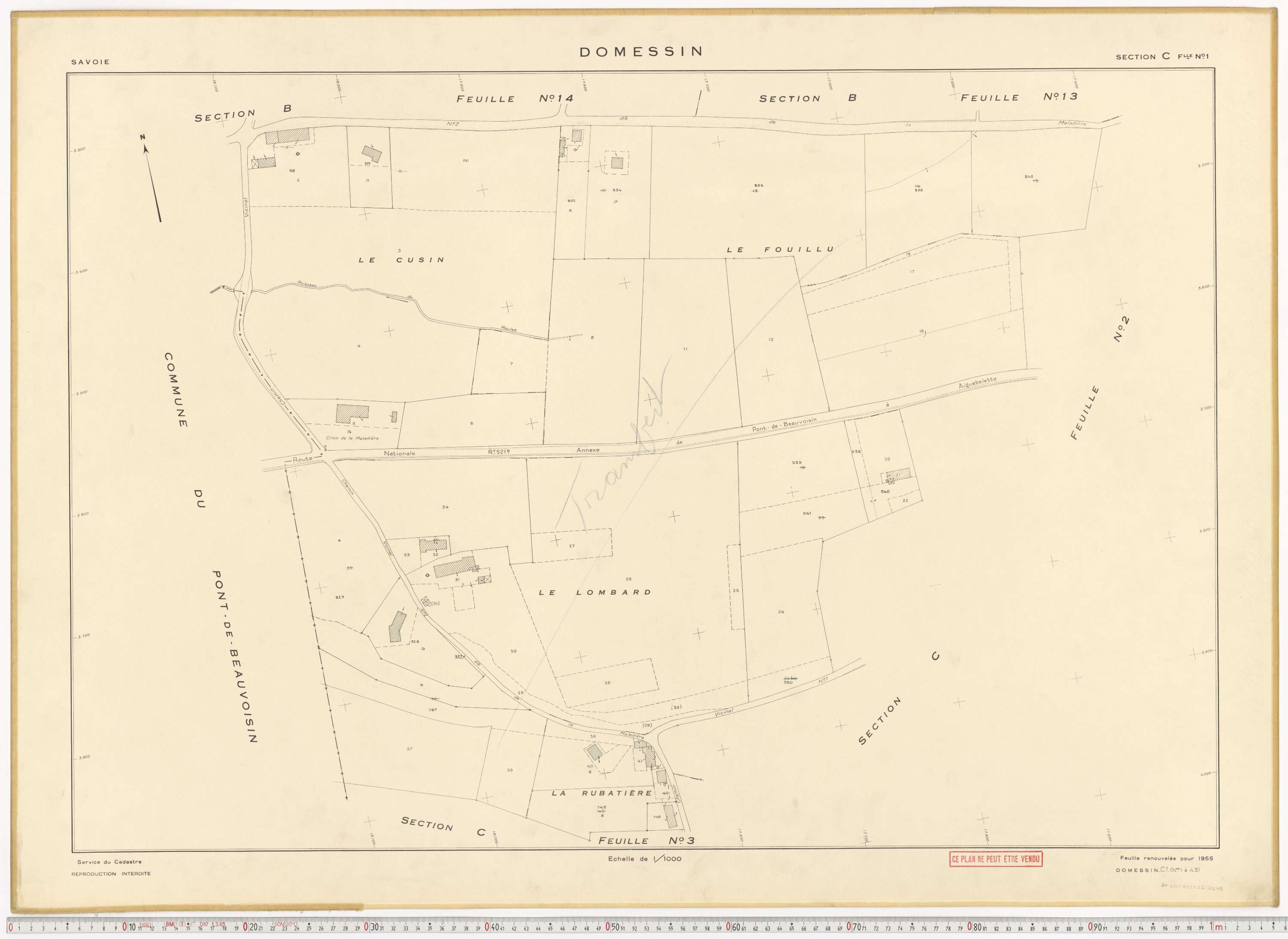 Domessin - Plans cadastraux du cadastre rénové en 1955 et mis à jour en 1988.