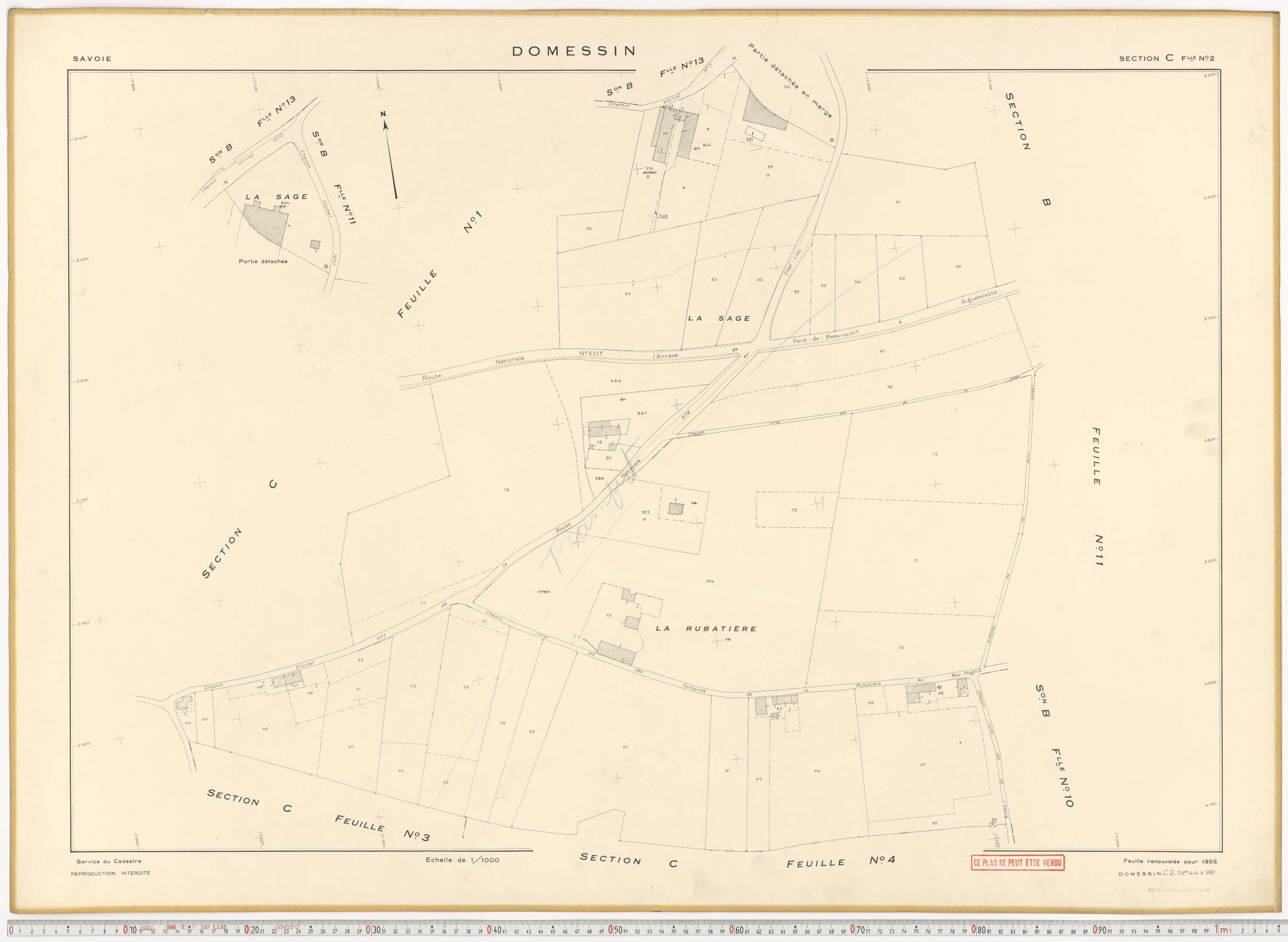 Domessin - Plans cadastraux du cadastre rénové en 1955 et mis à jour en 1988.